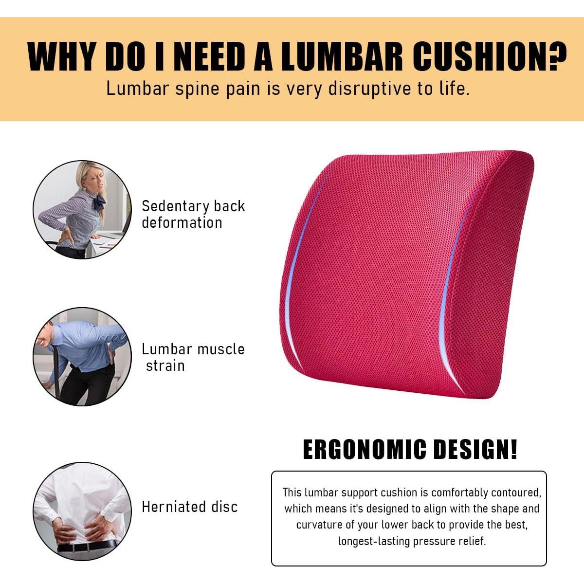 Cojín de Soporte Lumbar Gasedin Espuma Viscoelástica Rojo Rosa