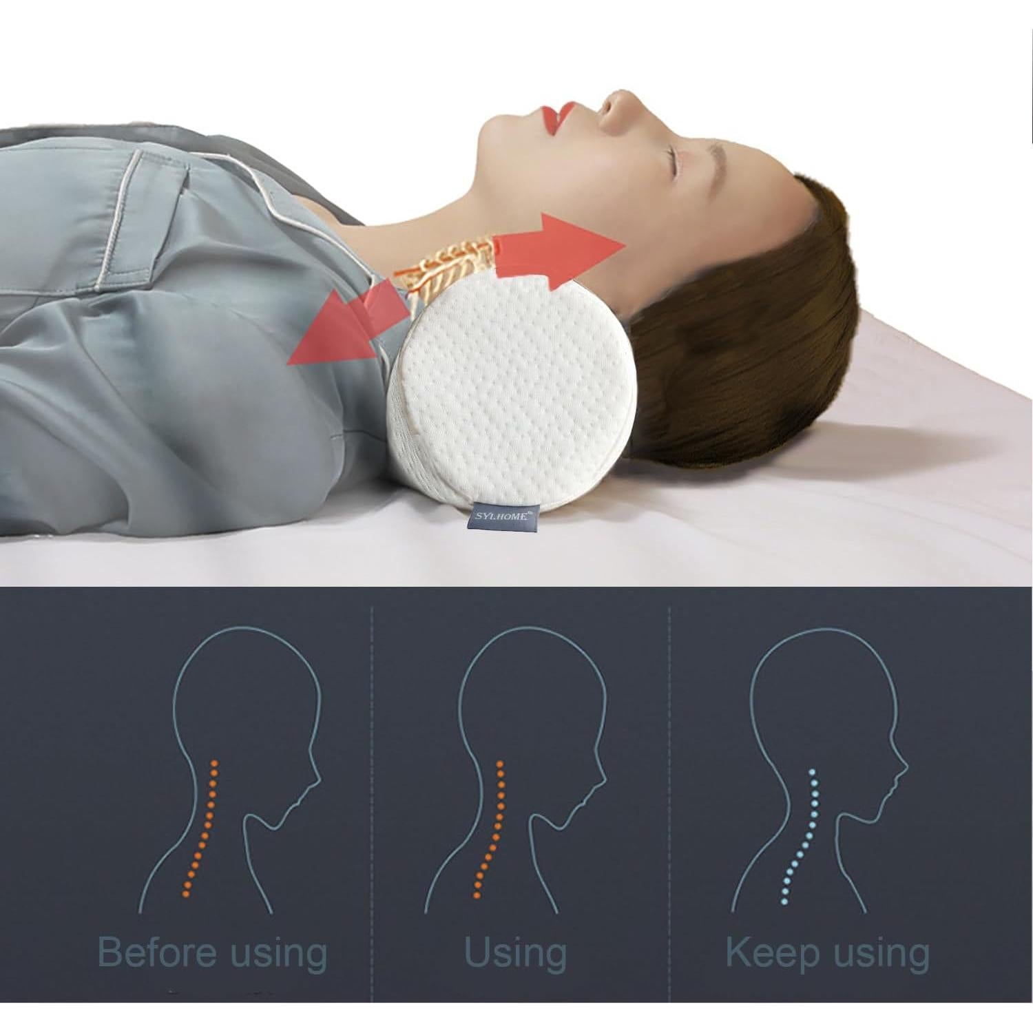 Almohada Cilíndrica SYLHOME de Espuma Viscoelástica 43x11.2cm