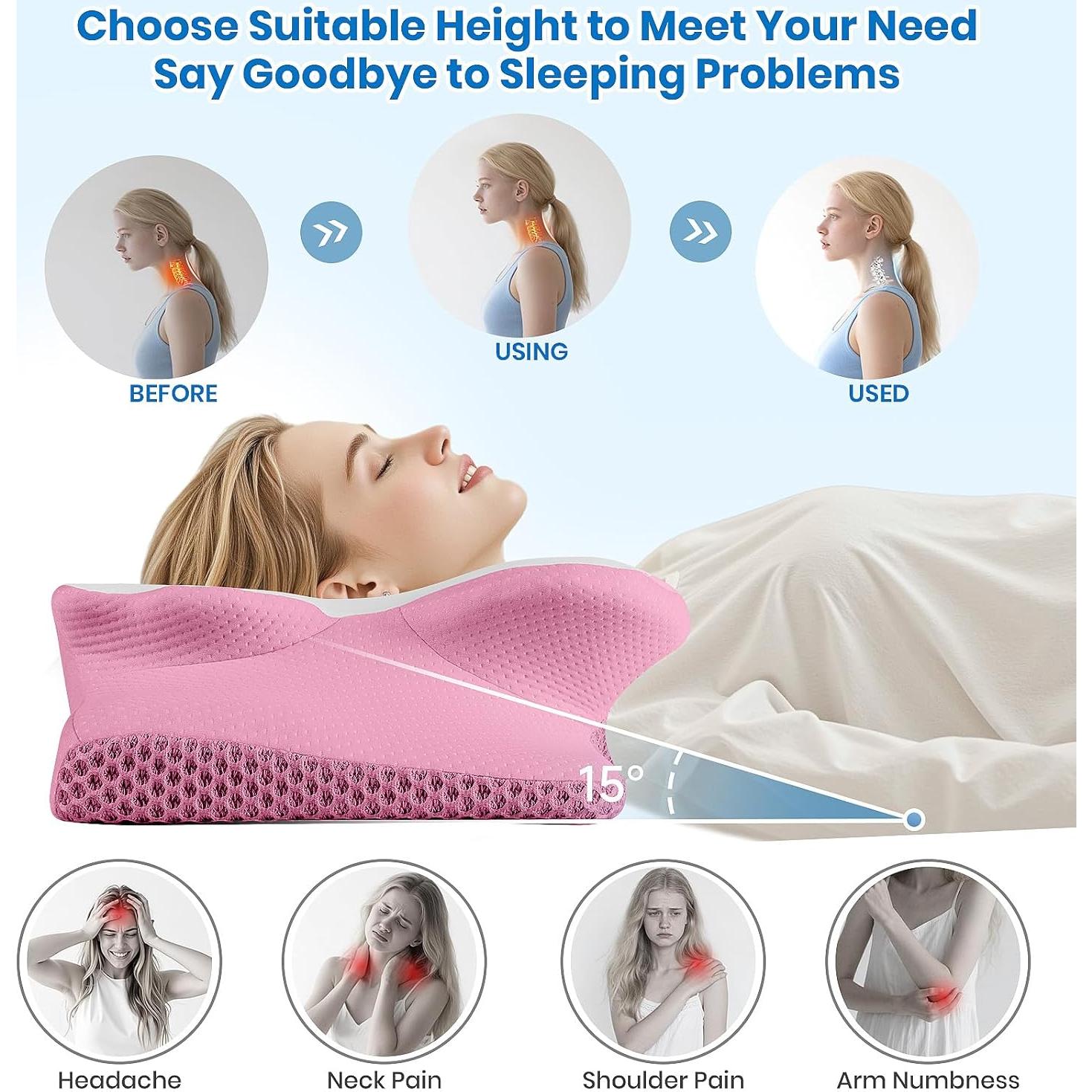 Almohada Cervical Ergonómica TranquilMoments Rosa Tamaño Reina