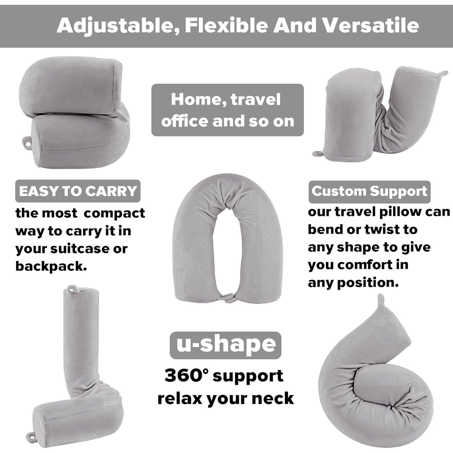 Almohada de Viaje PG6 Espuma con Memoria Ajustable Gris