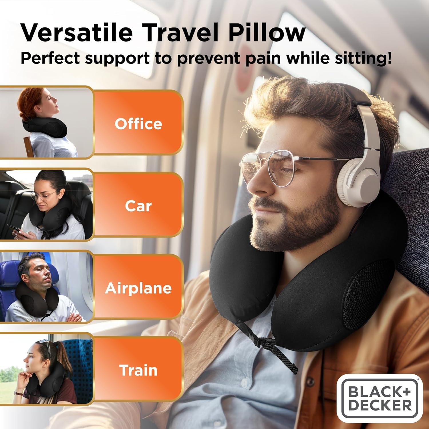 Almohada de Viaje BLACK+DECKER Espuma Viscoelástica Negra