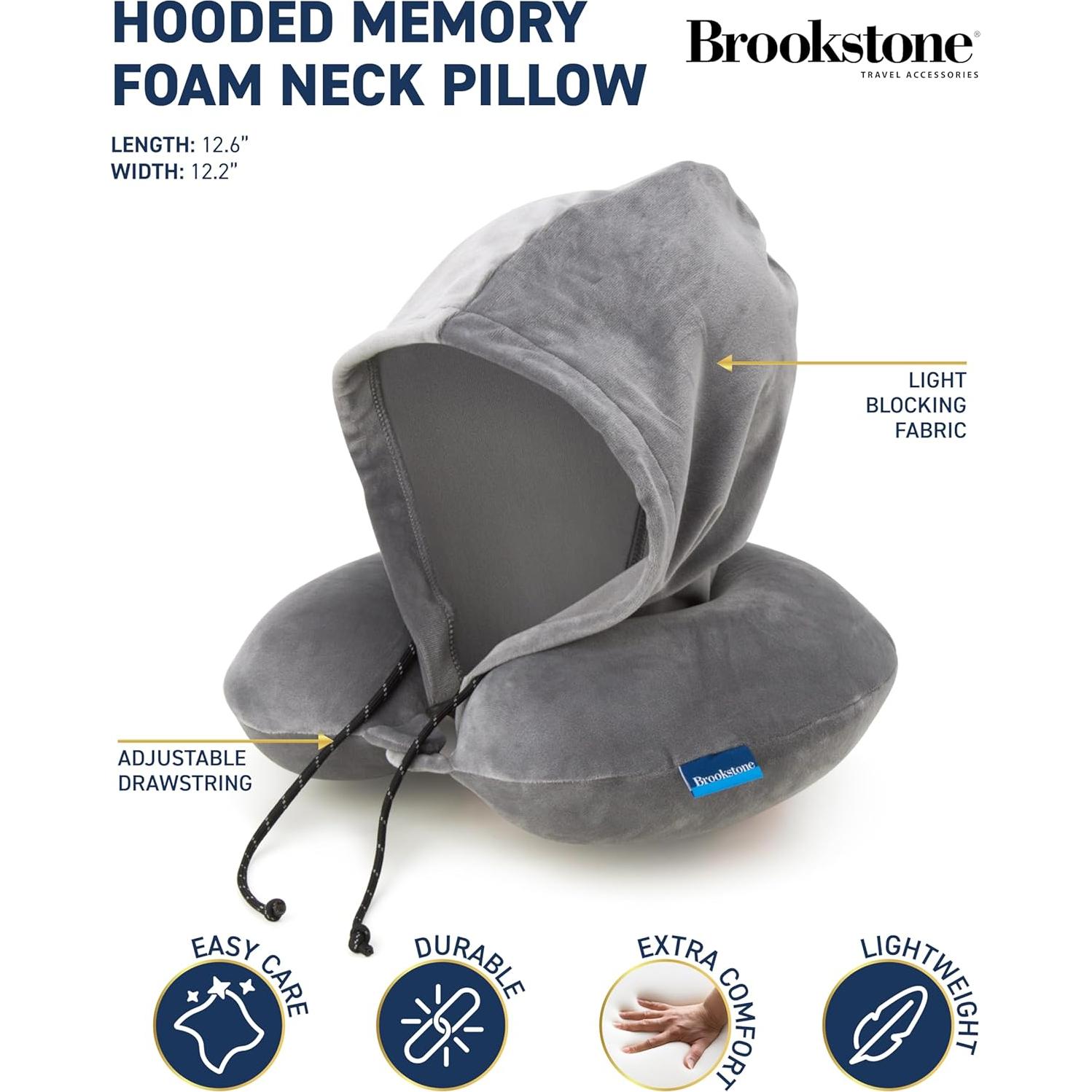 Almohada de viaje con capucha Brookstone - Espuma viscoelástica