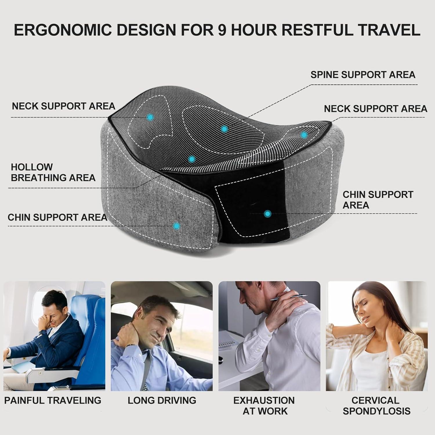 Almohada de viaje BSAFP de espuma viscoelástica gris 360°