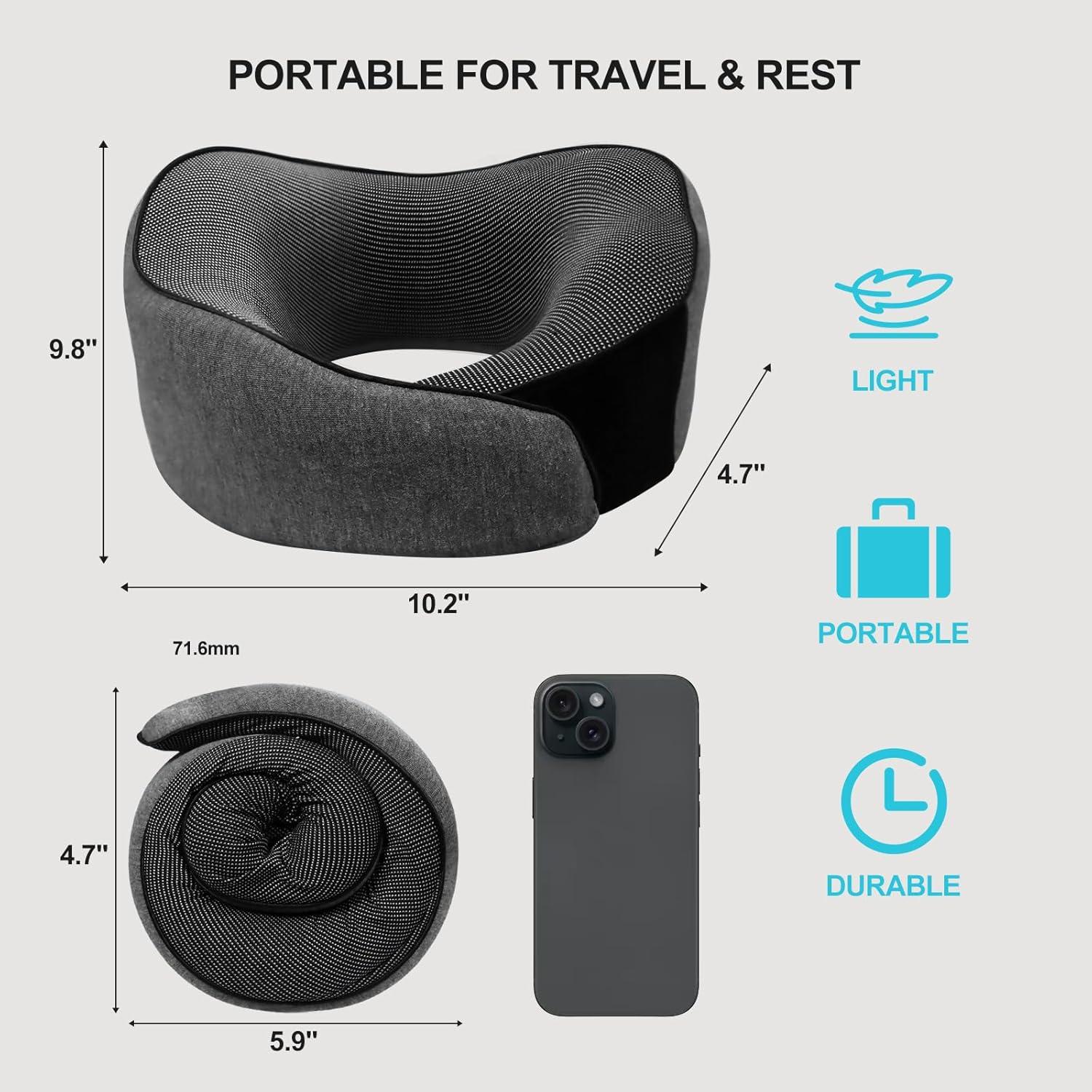 Almohada de viaje BSAFP de espuma viscoelástica gris 360°