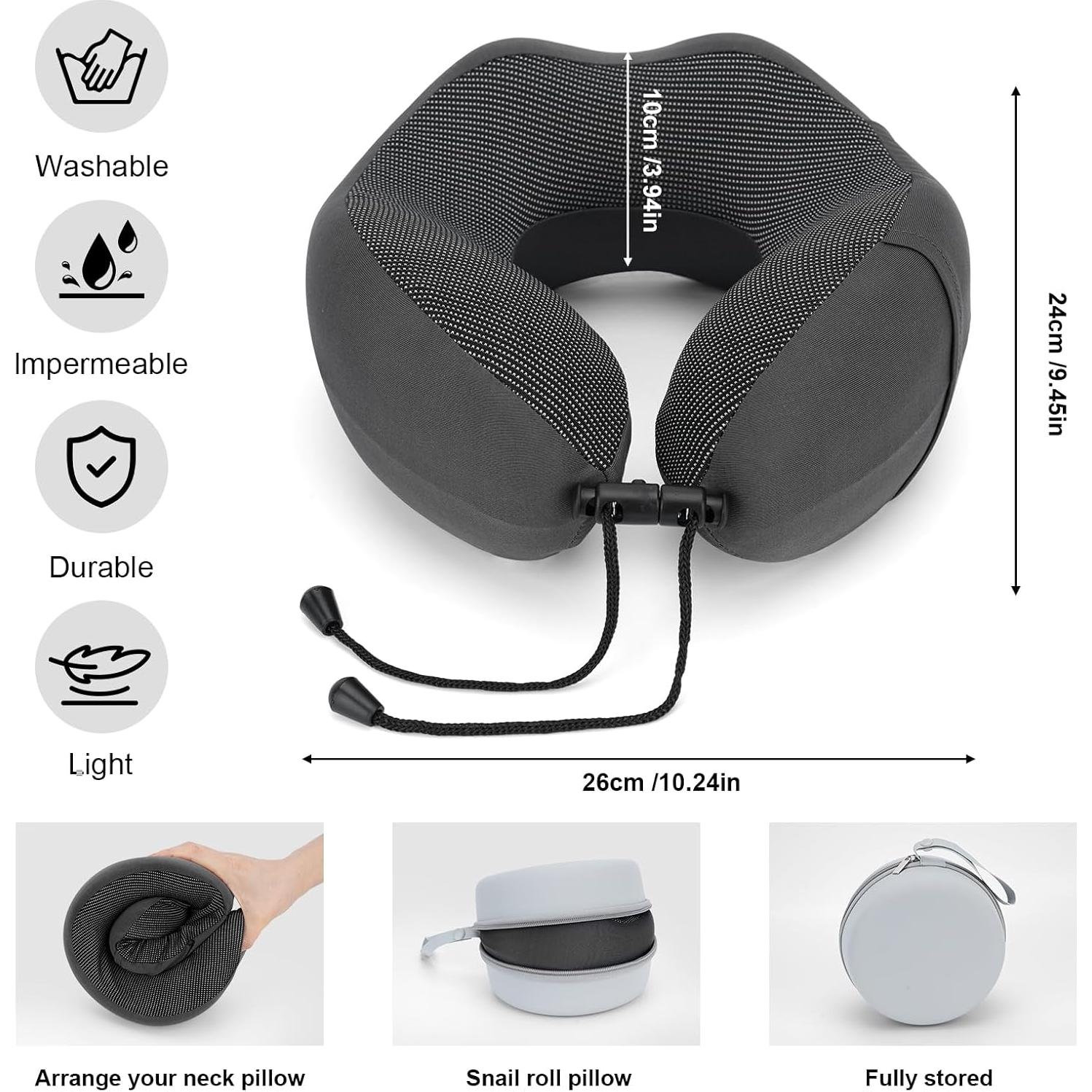 Almohada de Viaje Ergonómica JMBNH de Espuma Viscoelástica Gris