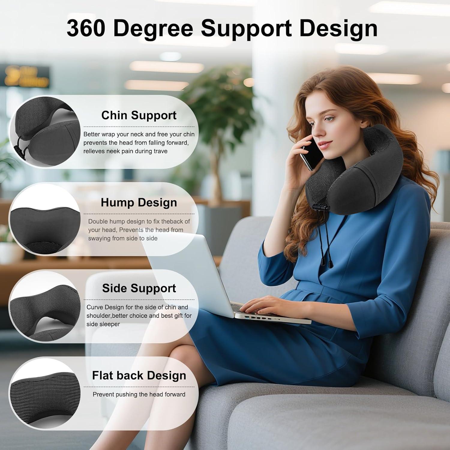 Almohada de Viaje Ergonómica JMBNH de Espuma Viscoelástica Gris