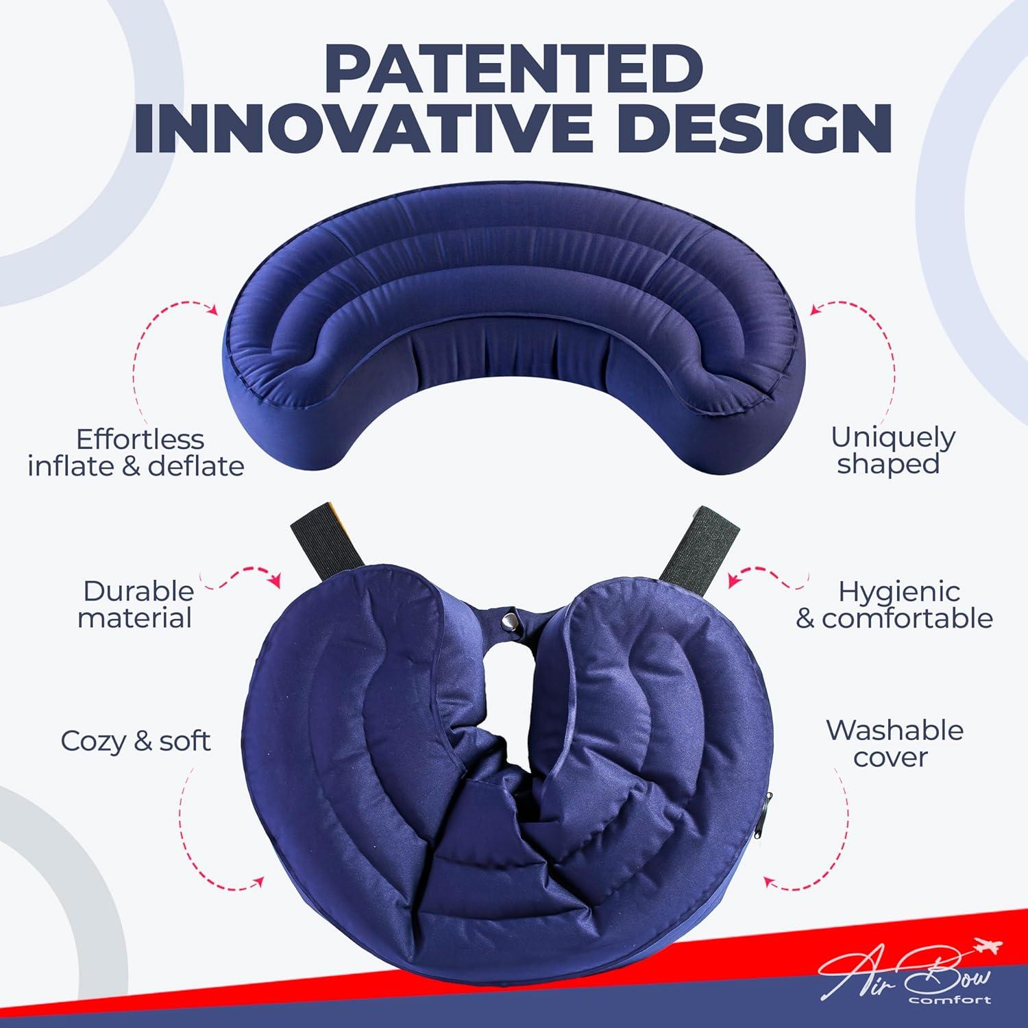 Almohada de Viaje Inflable Air Bow Comfort - Gris, Suave y Lavable