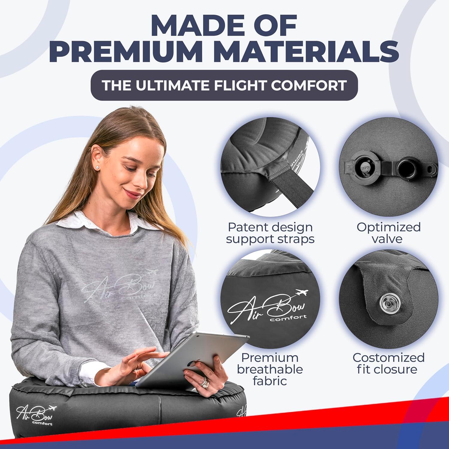 Almohada de Viaje Inflable Air Bow Comfort - Gris, Suave y Lavable