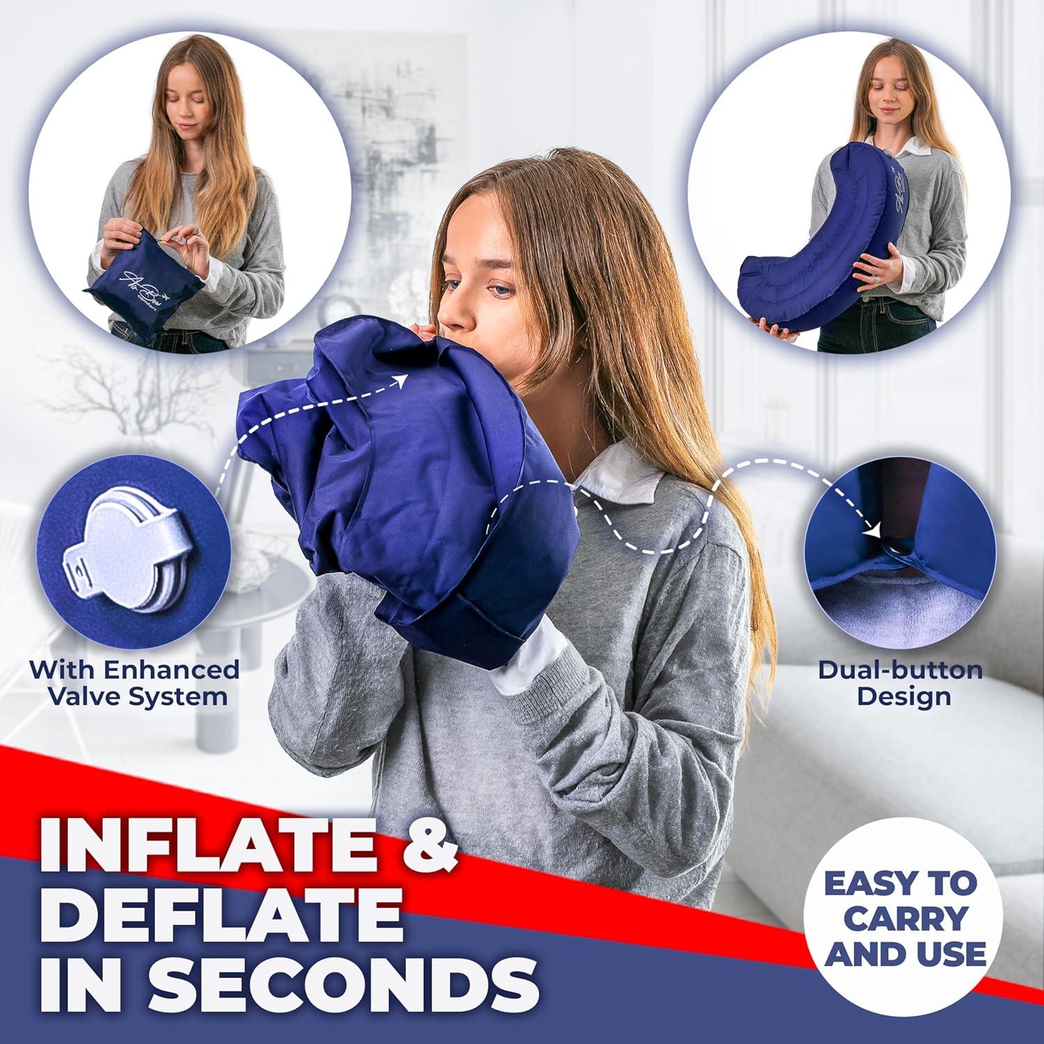 Almohada de Viaje Inflable Air Bow Comfort - Gris, Suave y Lavable