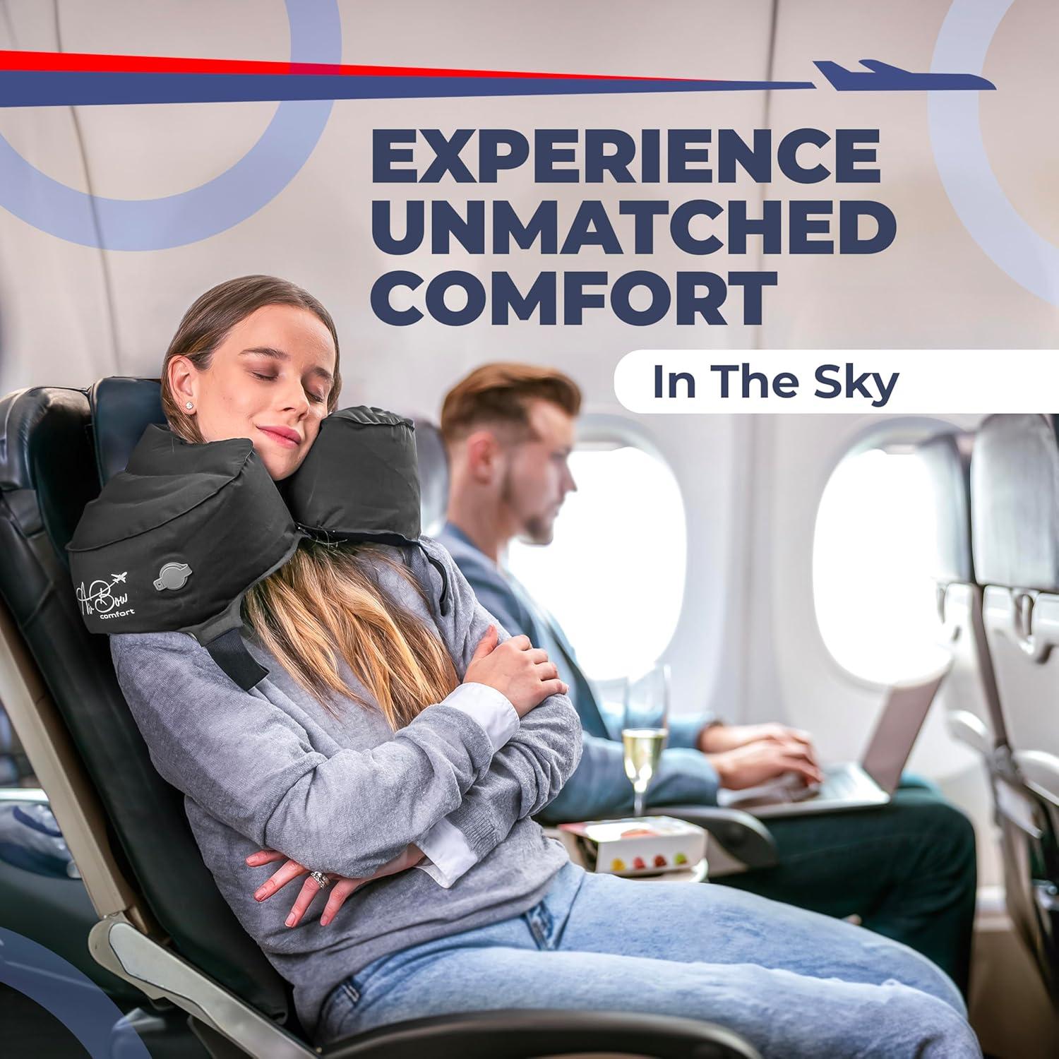 Almohada de Viaje Inflable Air Bow Comfort - Gris, Suave y Lavable