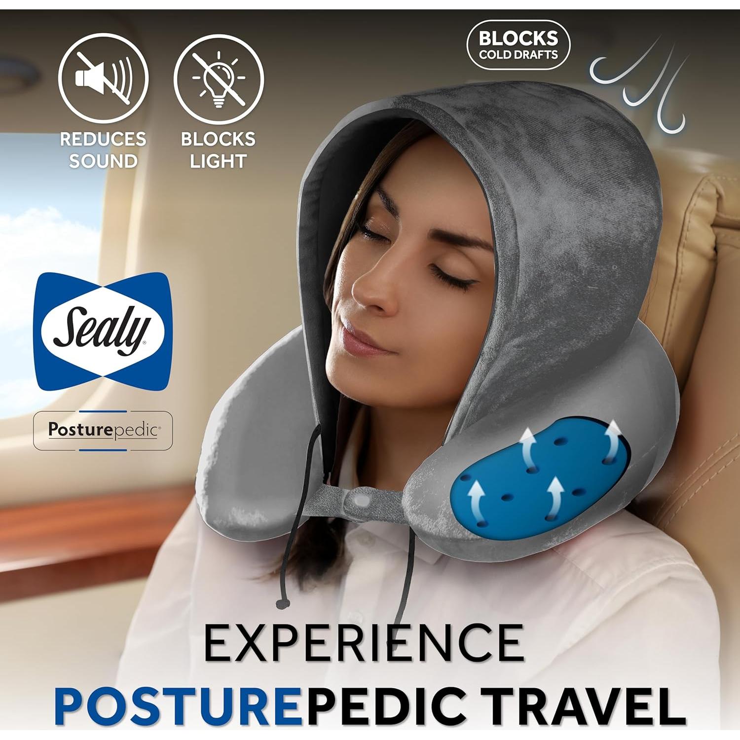 Almohada de Viaje con Capucha Sealy SL11098 - Espuma de Memoria y Gel