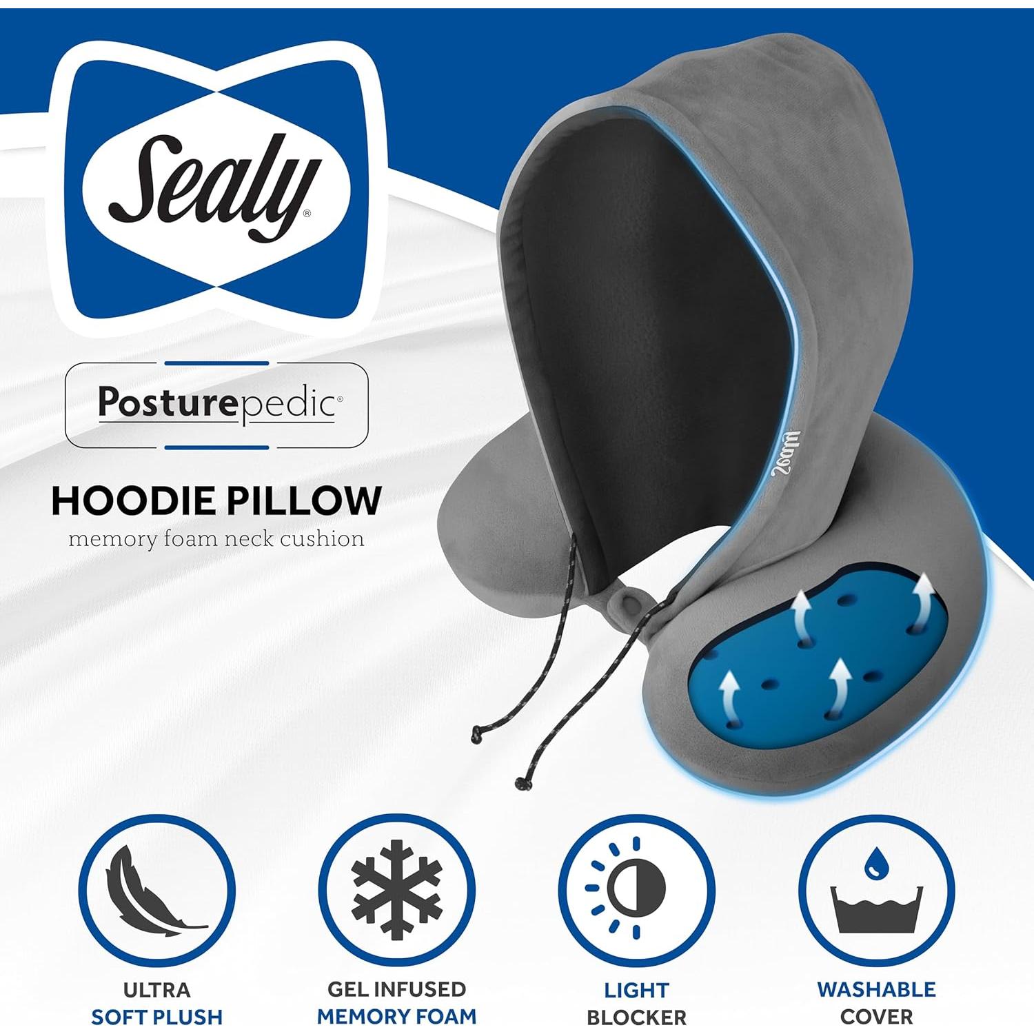 Almohada de Viaje con Capucha Sealy SL11098 - Espuma de Memoria y Gel