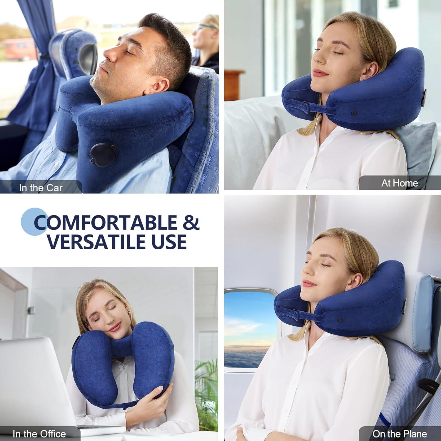 Almohada de Cuello Inflable Sunany para Viajes - Terciopelo Azul
