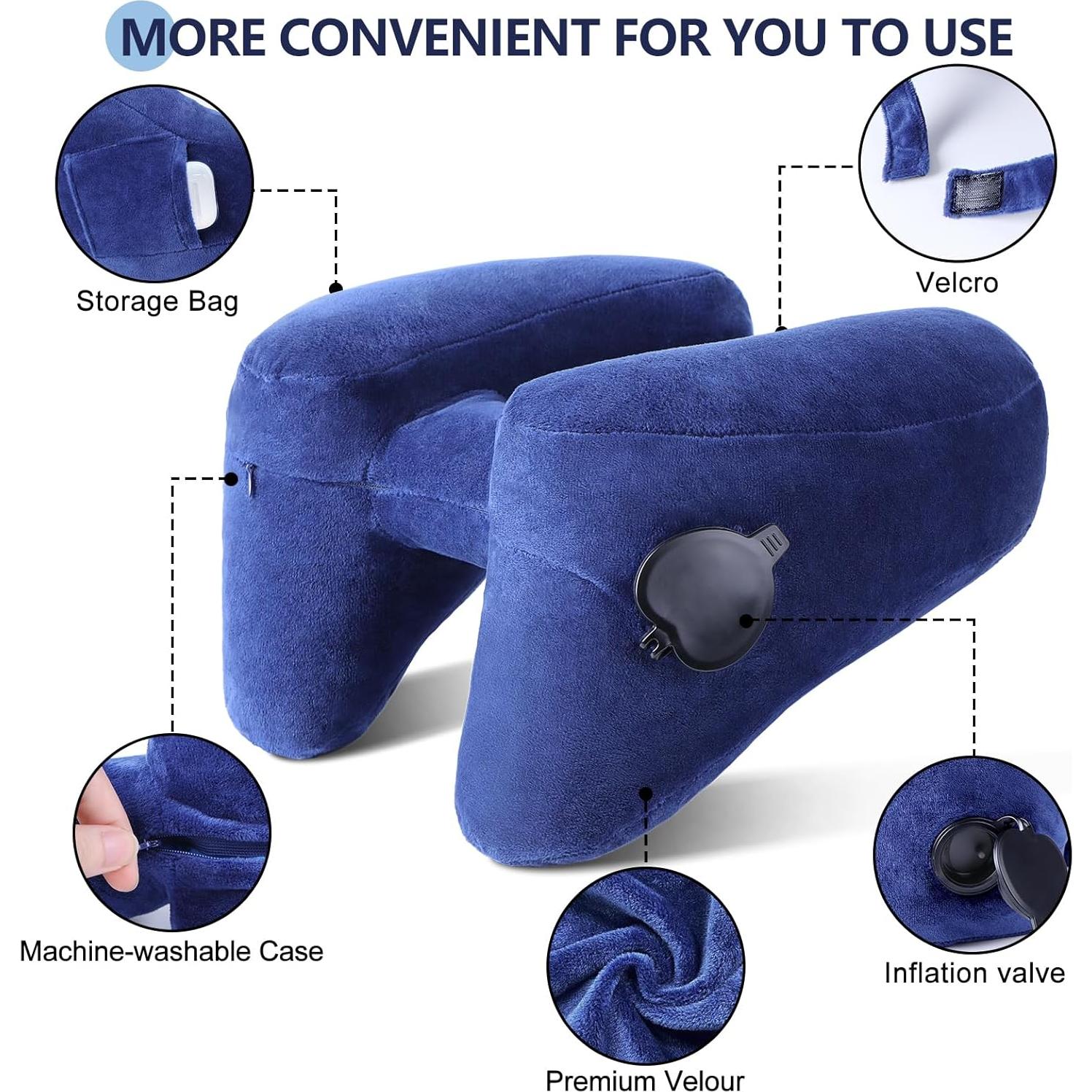 Almohada de Cuello Inflable Sunany para Viajes - Terciopelo Azul