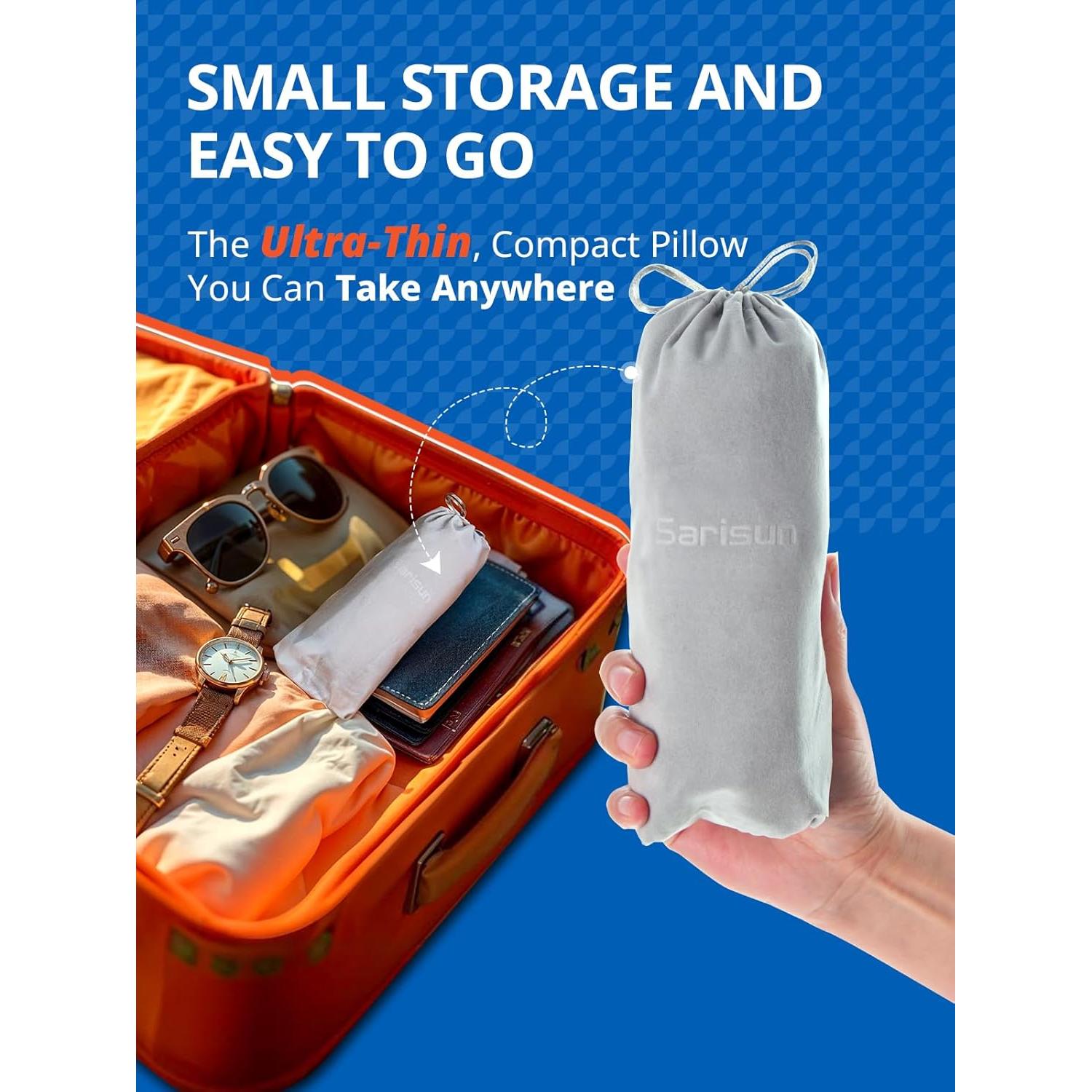 Almohada de Viaje SARISUN Ultra-Fina con Correa y Máscara 3D