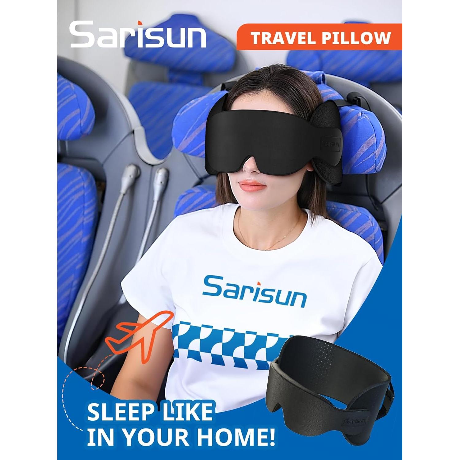 Almohada de Viaje SARISUN Ultra-Fina con Correa y Máscara 3D