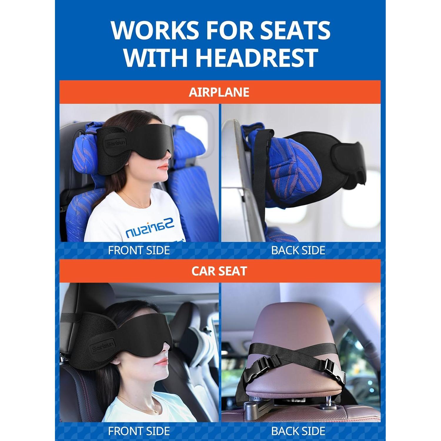 Almohada de Viaje SARISUN Ultra-Fina con Correa y Máscara 3D