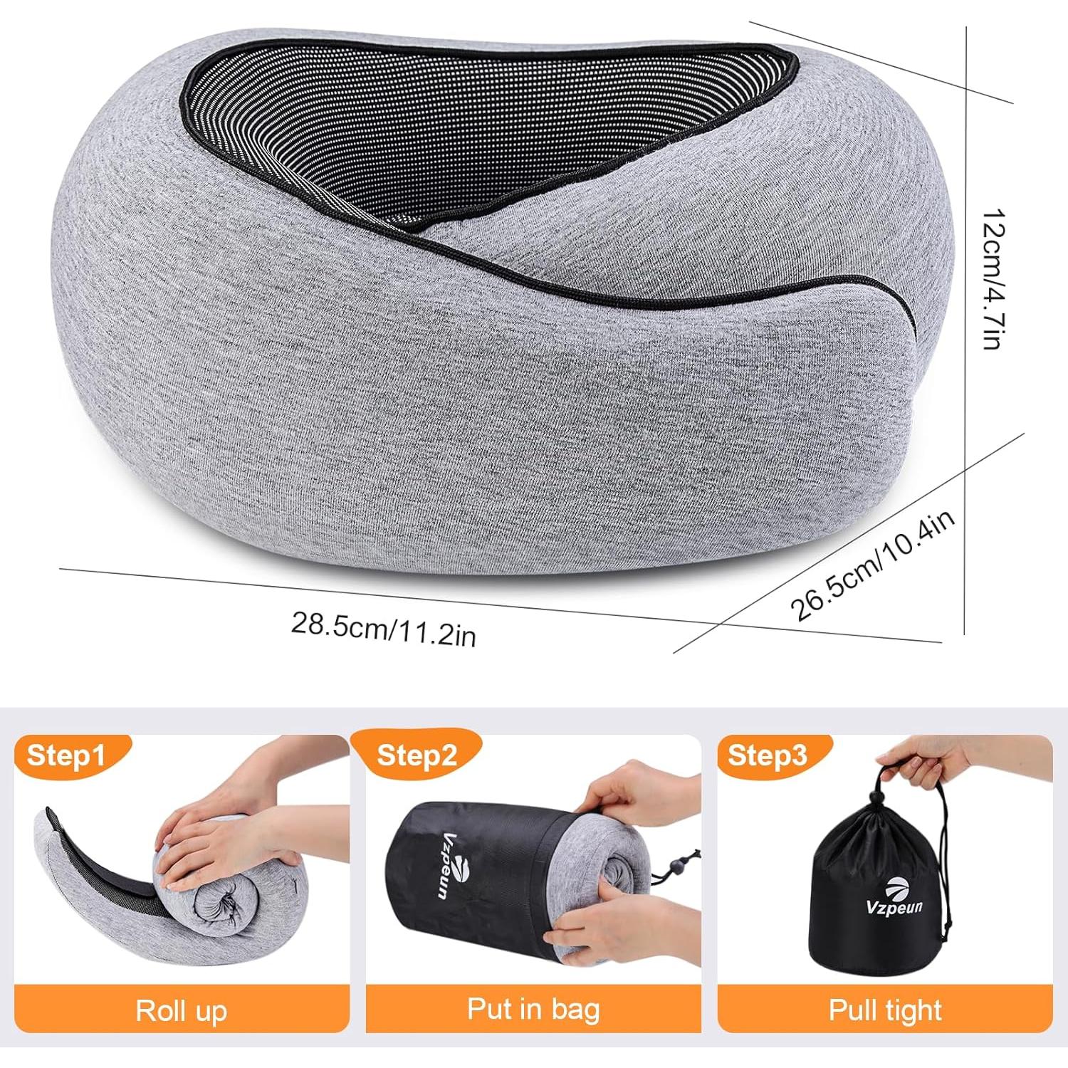 Almohada de Viaje Vzpeun con Espuma Memoria y Soporte Ergonómico