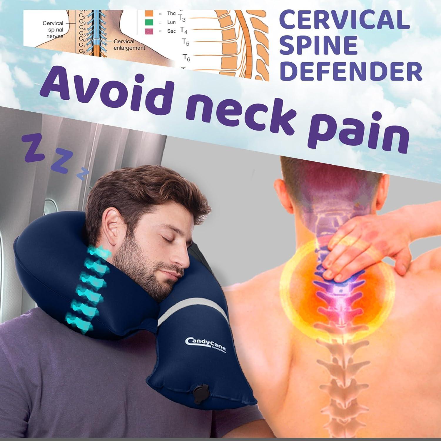 Almohada Inflable de Viaje Candy Cane - Soporte 360° Marino