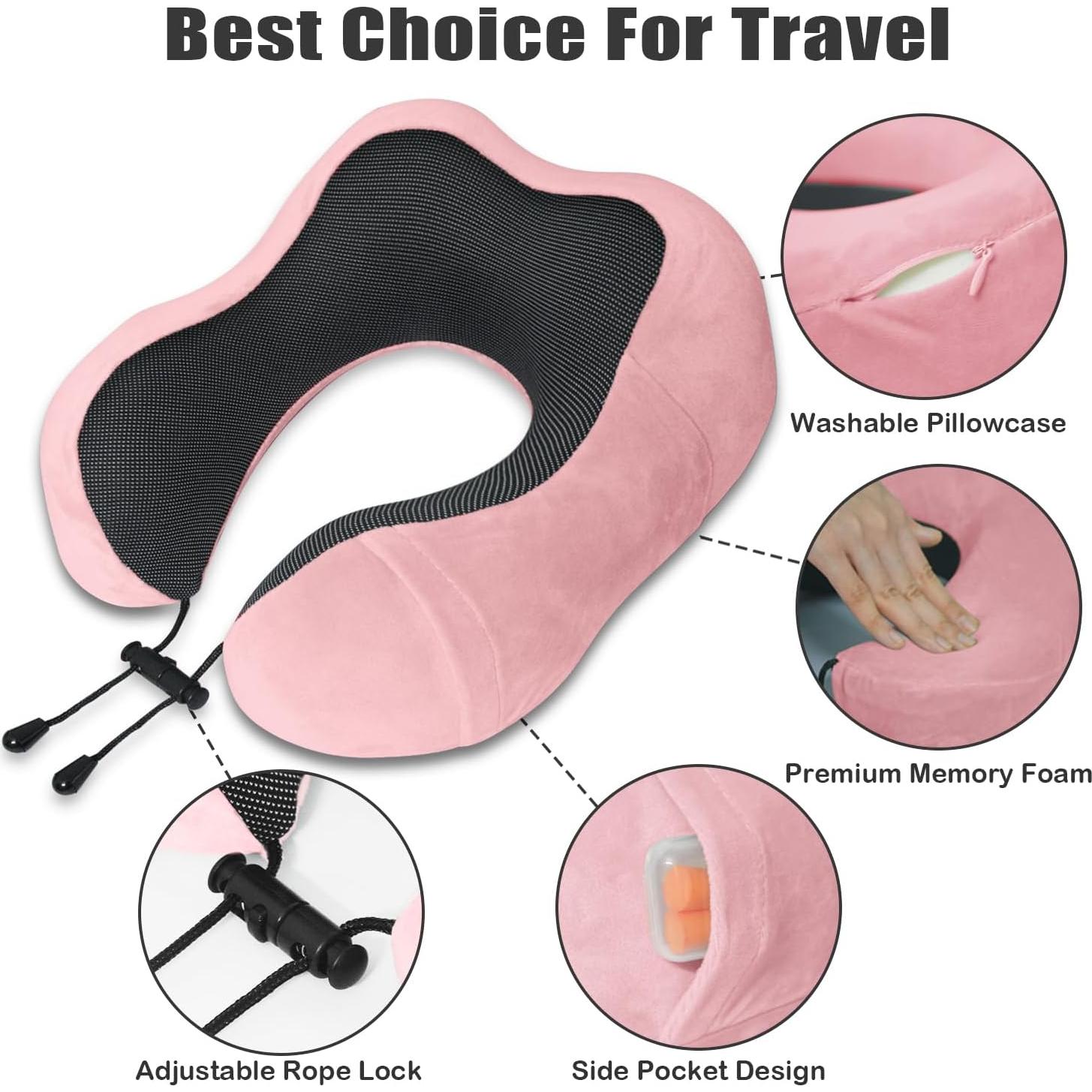Almohada de Viaje Elvodosia Rosa Espuma Viscoelástica Ergonómica