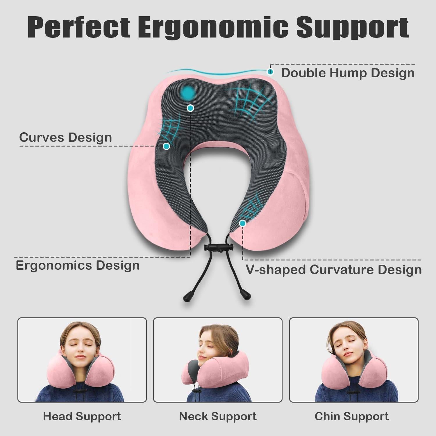 Almohada de Viaje Elvodosia Rosa Espuma Viscoelástica Ergonómica