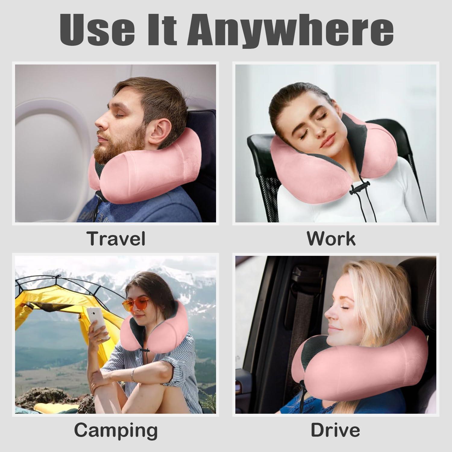 Almohada de Viaje Elvodosia Rosa Espuma Viscoelástica Ergonómica