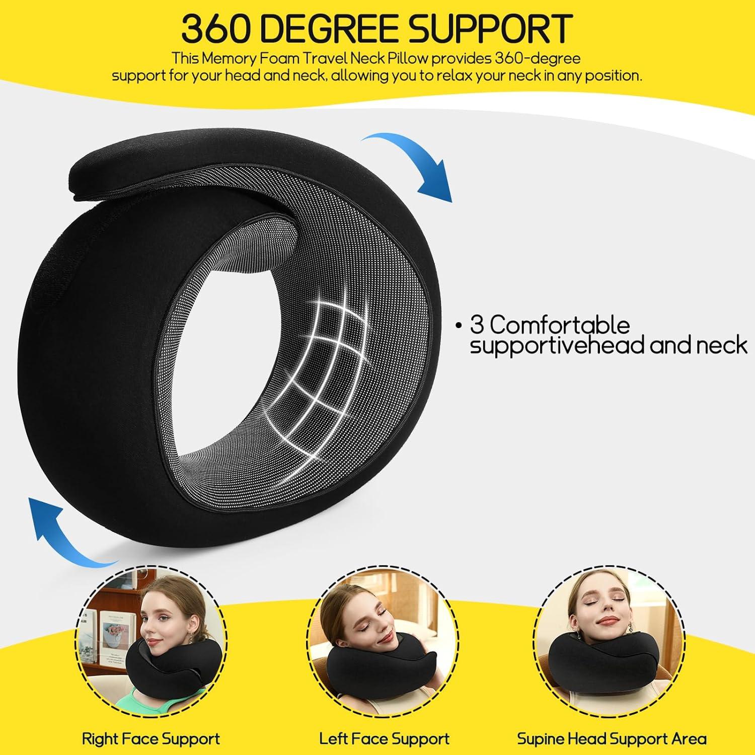 Almohada de Viaje Ulaek de Espuma Viscoelástica Negra