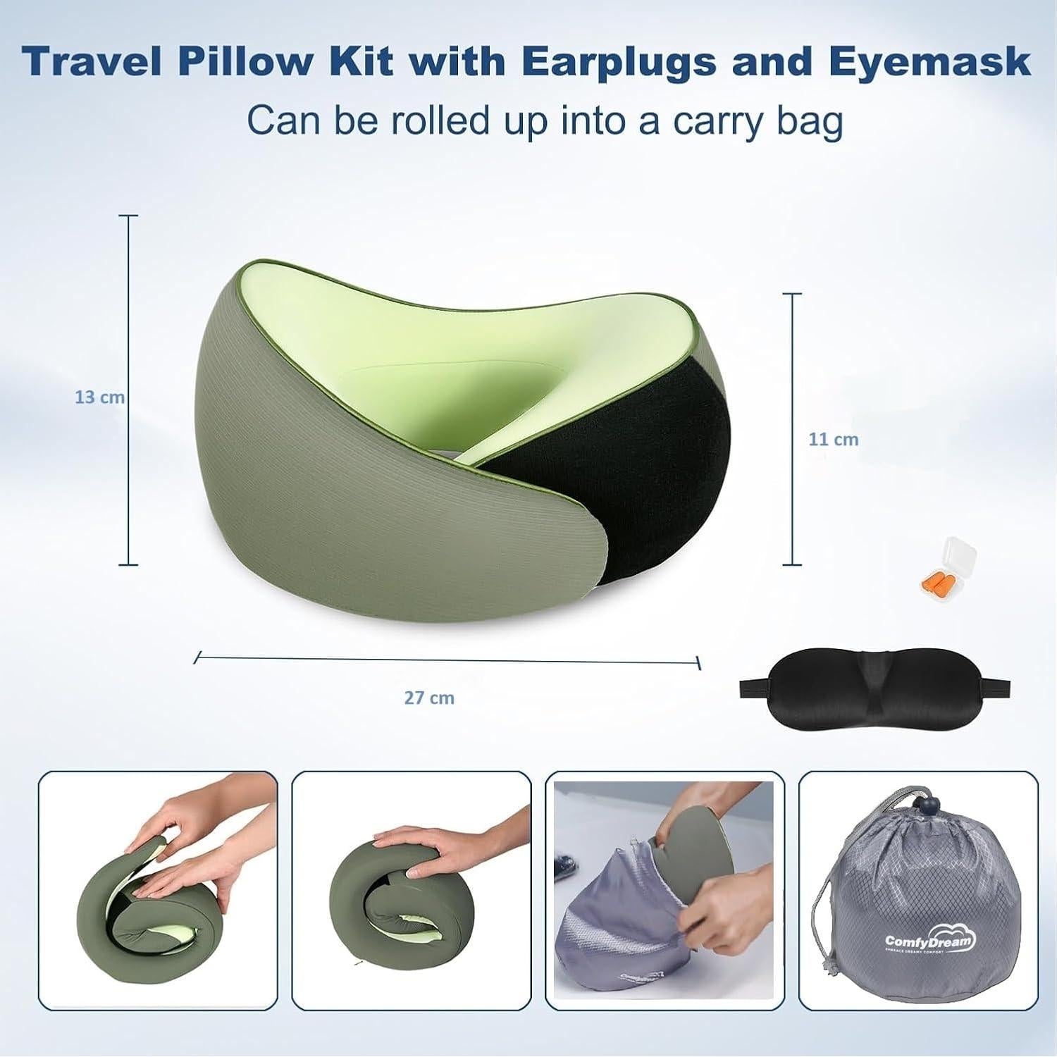 Almohada de Viaje ComfyDream - Soporte Ajustable Cuello 28x28cm