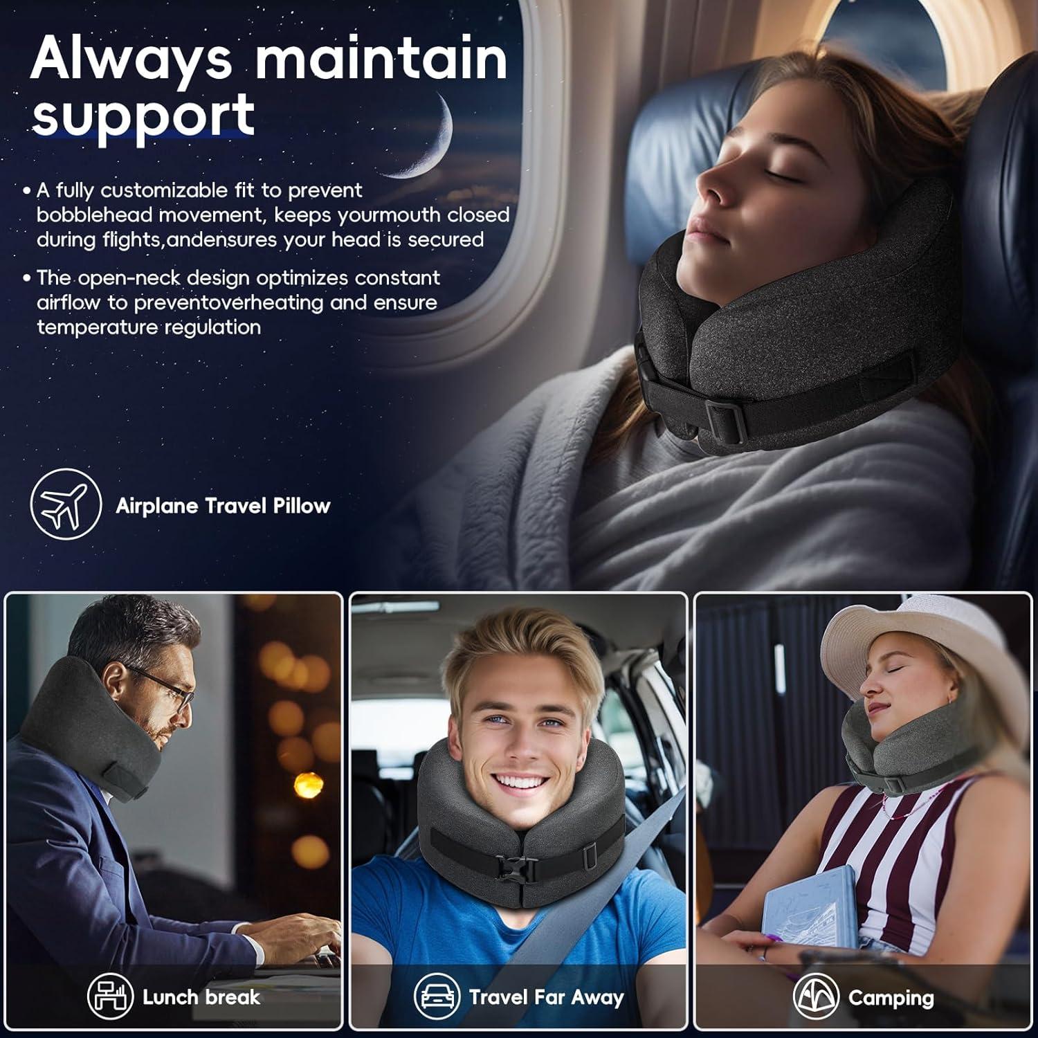 Almohada de Viaje LWZJQ de Espuma de Memoria Ajustable - Negro