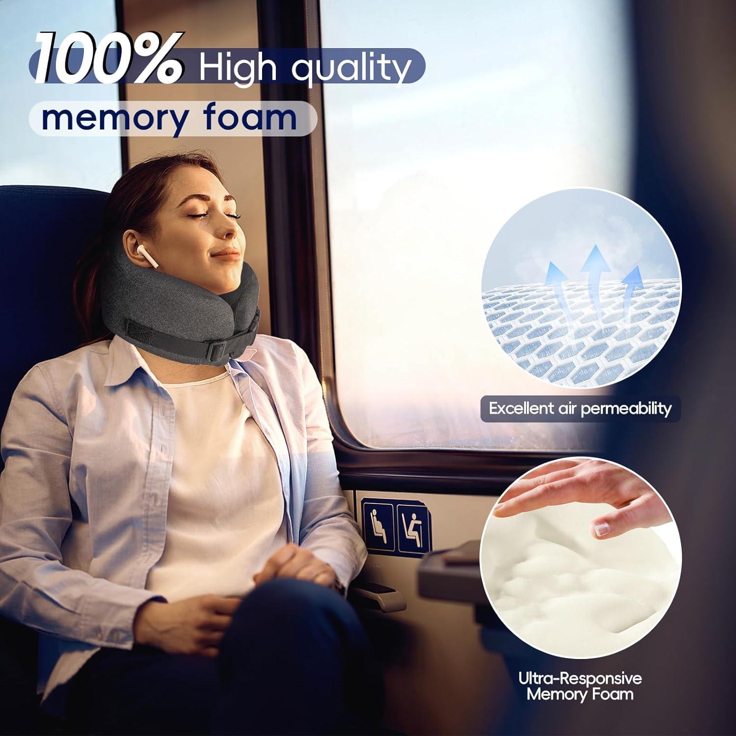 Almohada de Viaje LWZJQ de Espuma de Memoria Ajustable - Negro