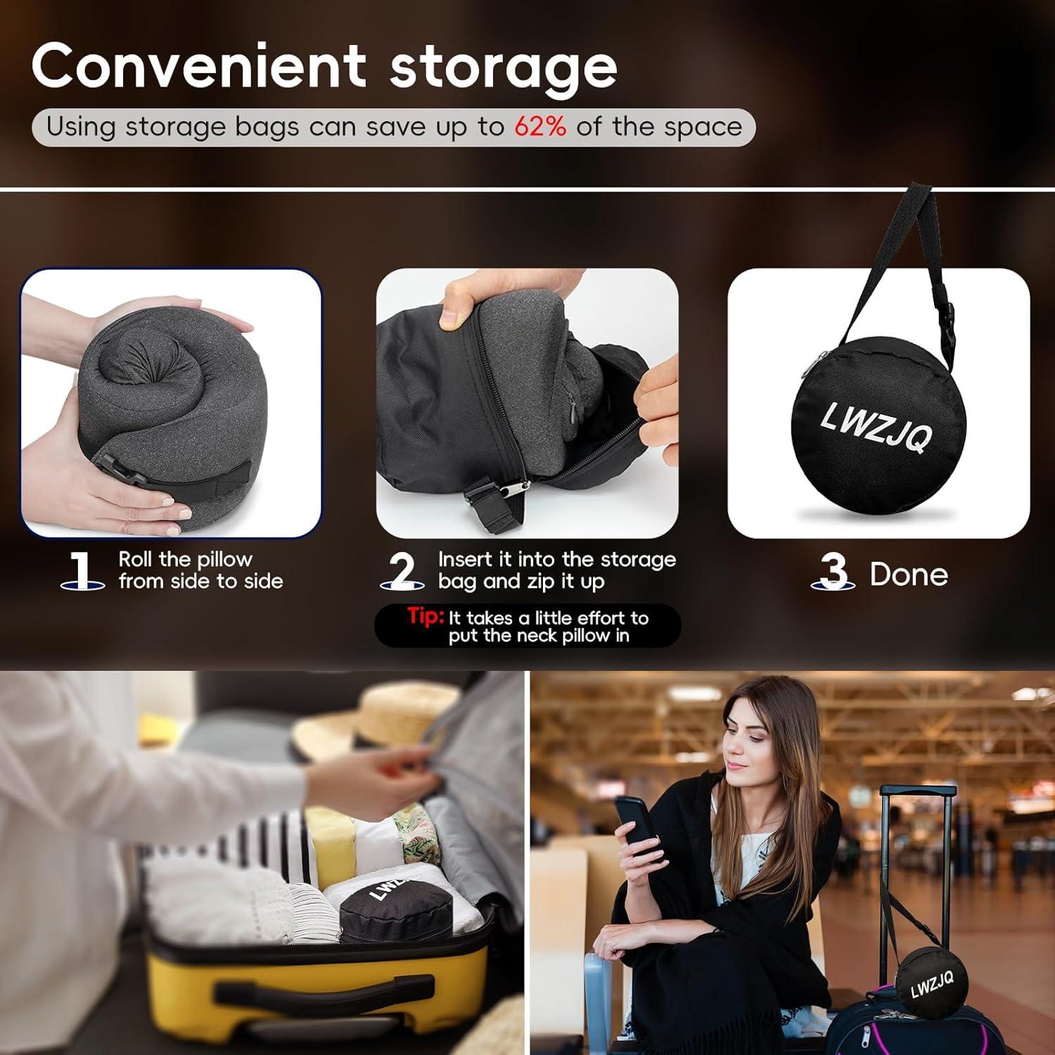 Almohada de Viaje LWZJQ de Espuma de Memoria Ajustable - Negro