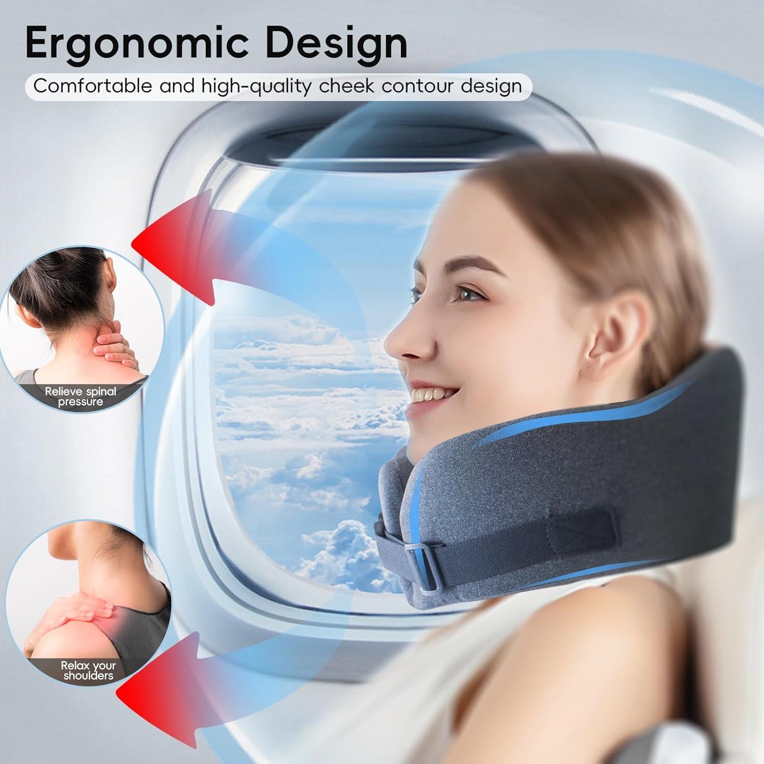 Almohada de Viaje LWZJQ de Espuma de Memoria Ajustable - Negro