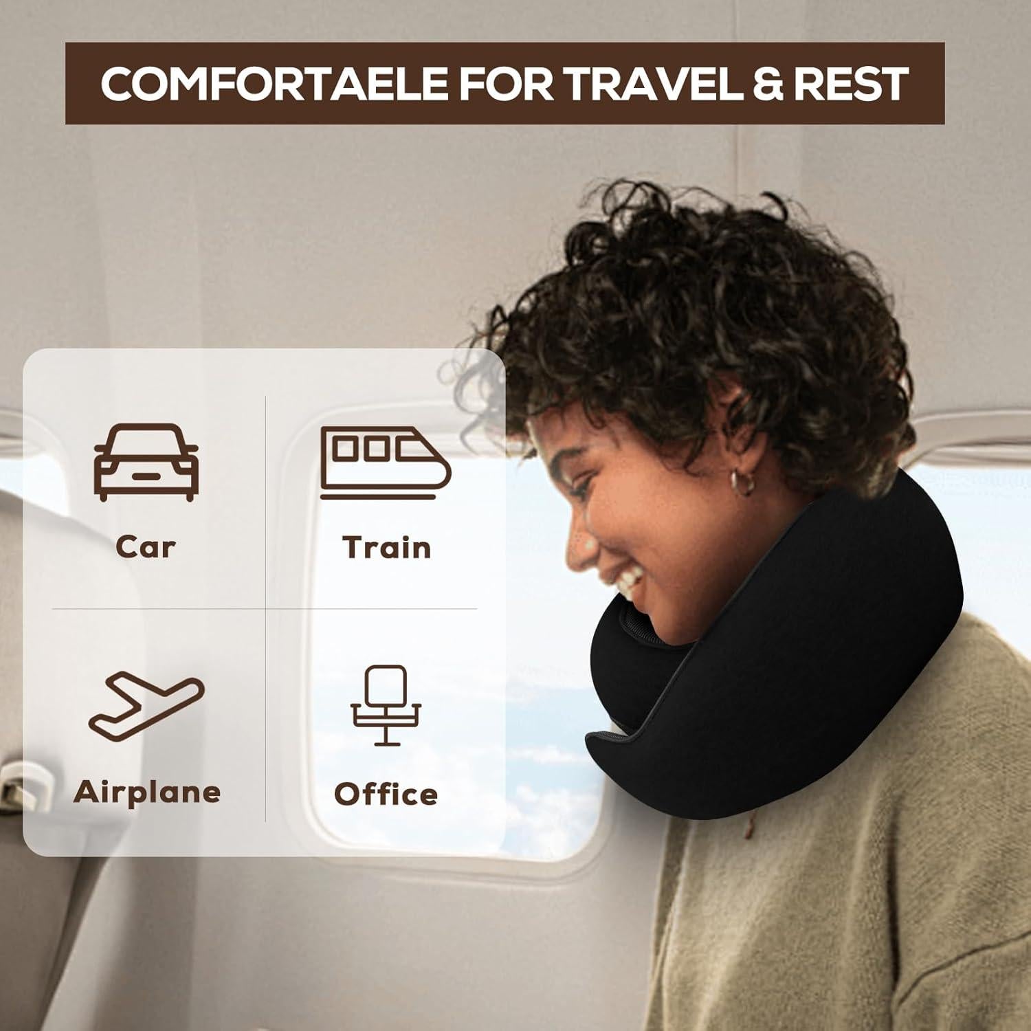 Almohada de Viaje Qrmzpot de Espuma de Memoria Negra