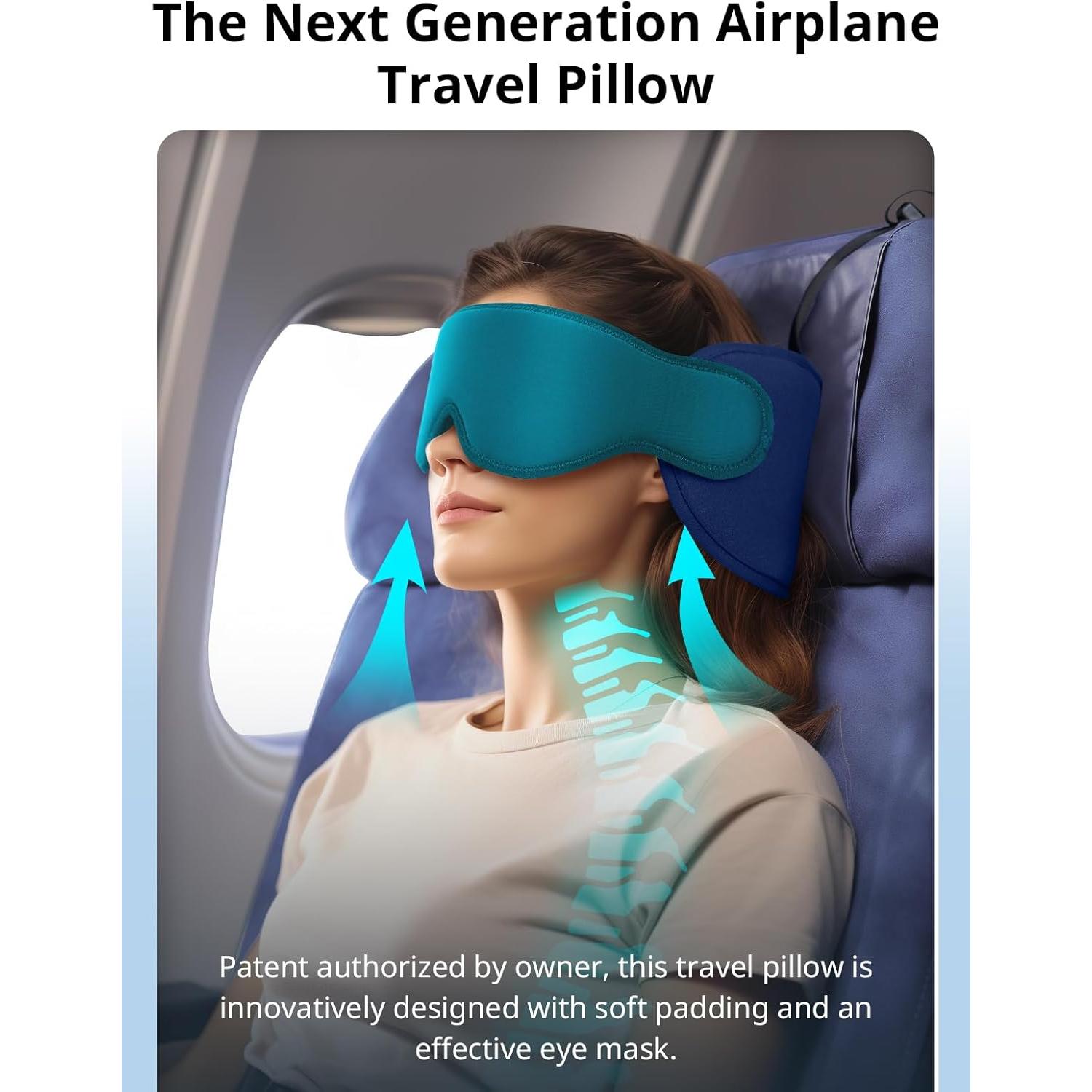 Almohada de viaje Inspireyes con soporte 360° y máscara para ojos