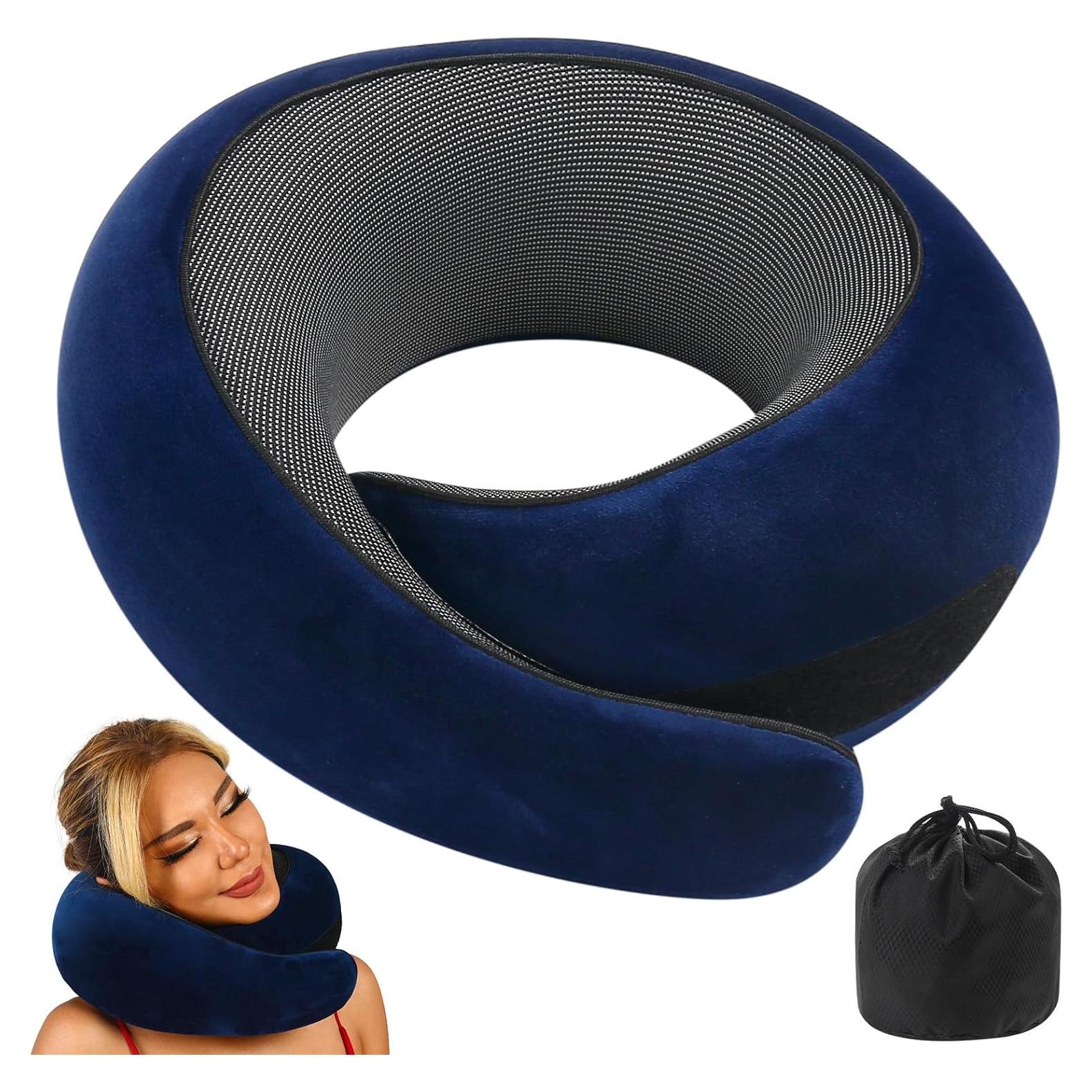 Almohada de Viaje Qrmzpot Espuma de Memoria Azul 380g