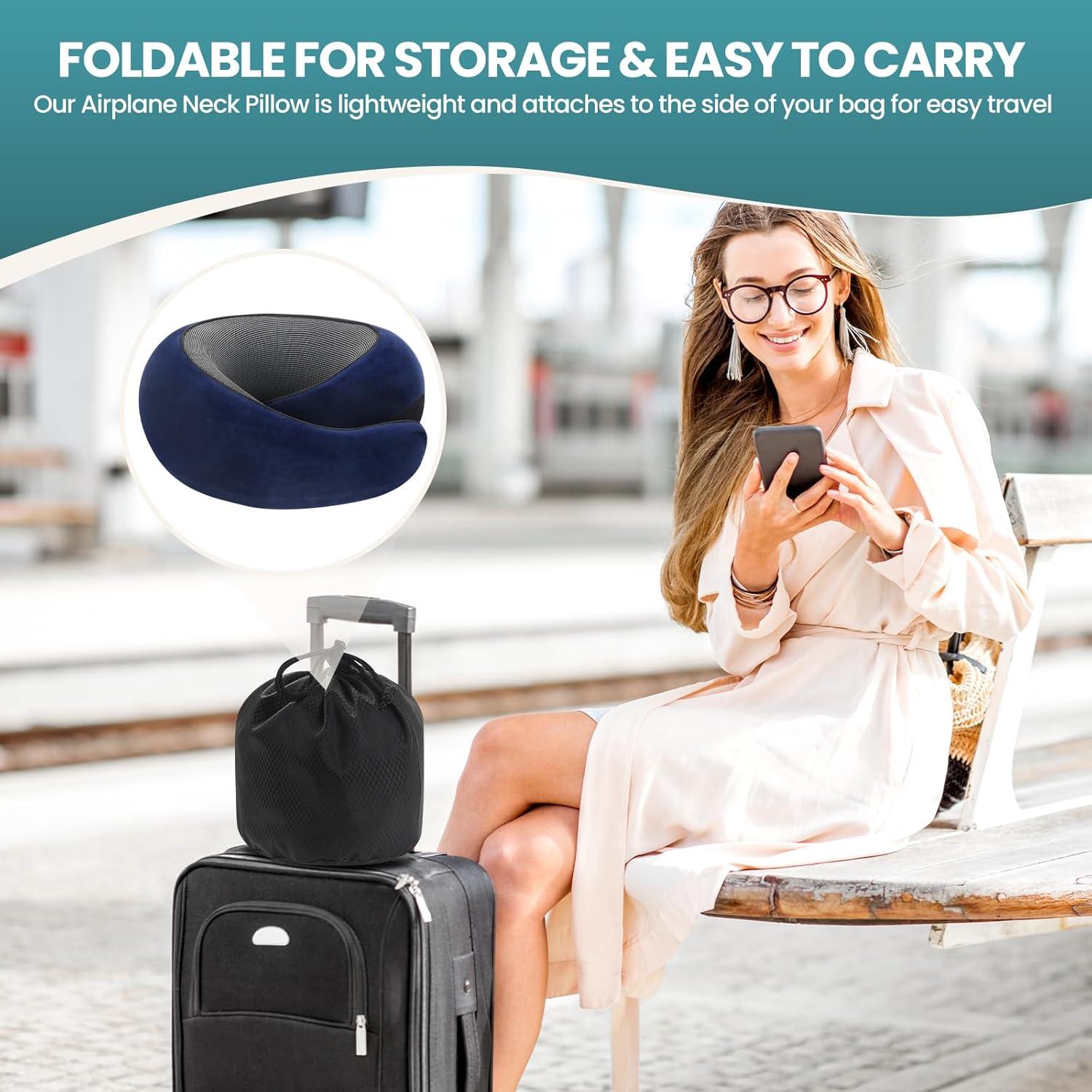 Almohada de Viaje Qrmzpot Espuma de Memoria Azul 380g