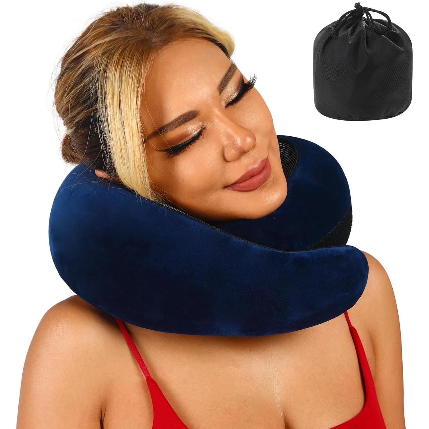 Almohada de Viaje Qrmzpot Espuma de Memoria Azul 380g