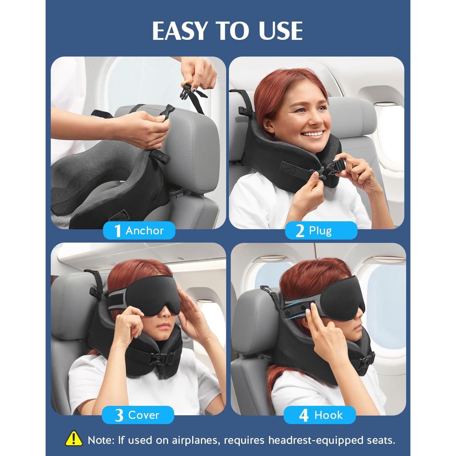 Almohada de Viaje YFONG con Máscara de Ojos 3D Negra