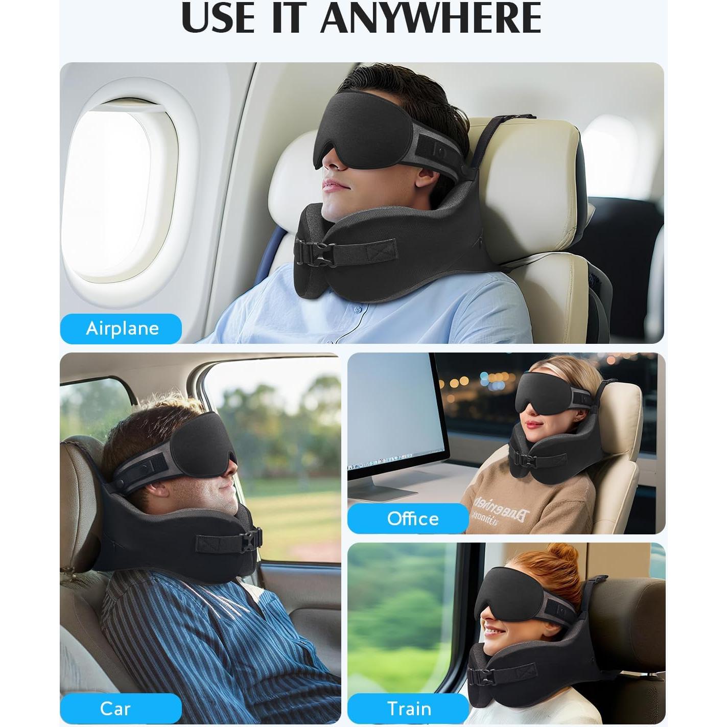 Almohada de Viaje YFONG con Máscara de Ojos 3D Negra