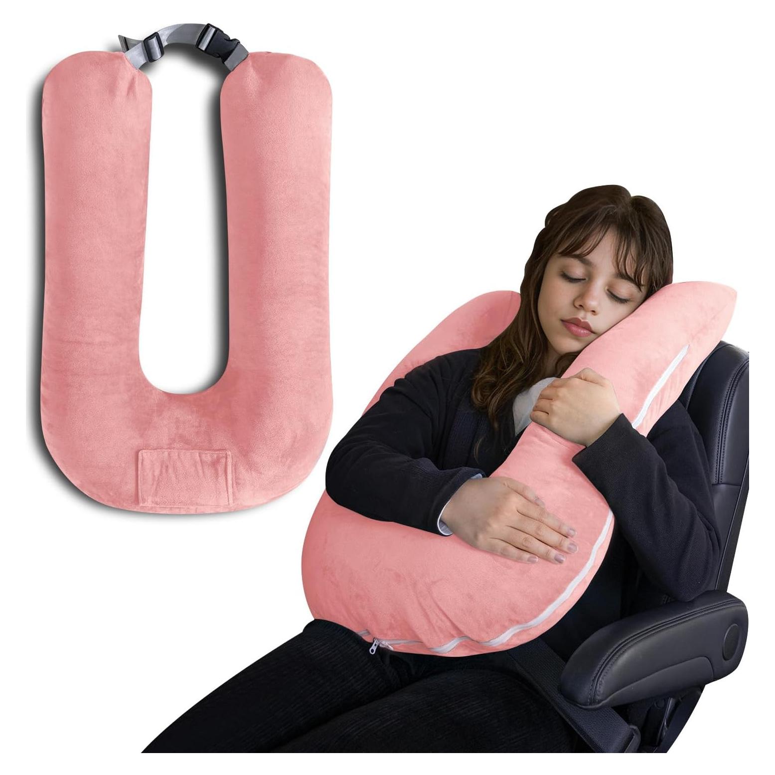 Almohada de Viaje Ajustable QUEEN ROSE Terciopelo Rosa 68.6x45.7cm