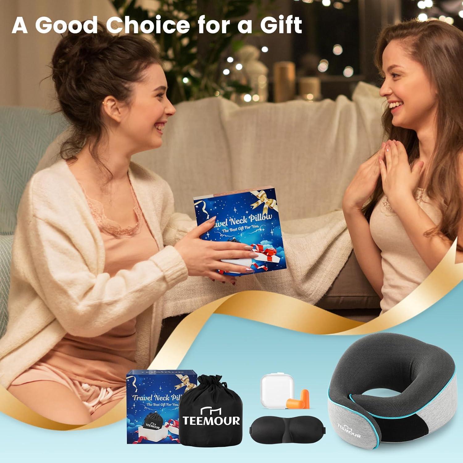 Almohada de Cuello Teemour para Viajes - Espuma de Memoria, Ajustable, Gris