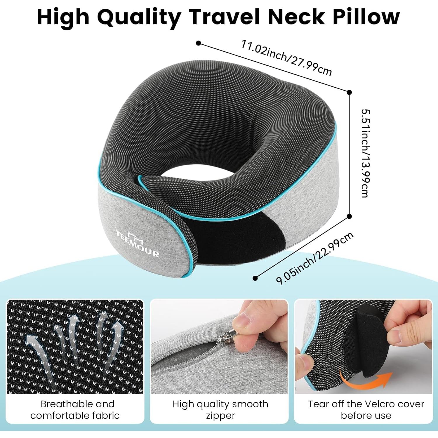 Almohada de Cuello Teemour para Viajes - Espuma de Memoria, Ajustable, Gris
