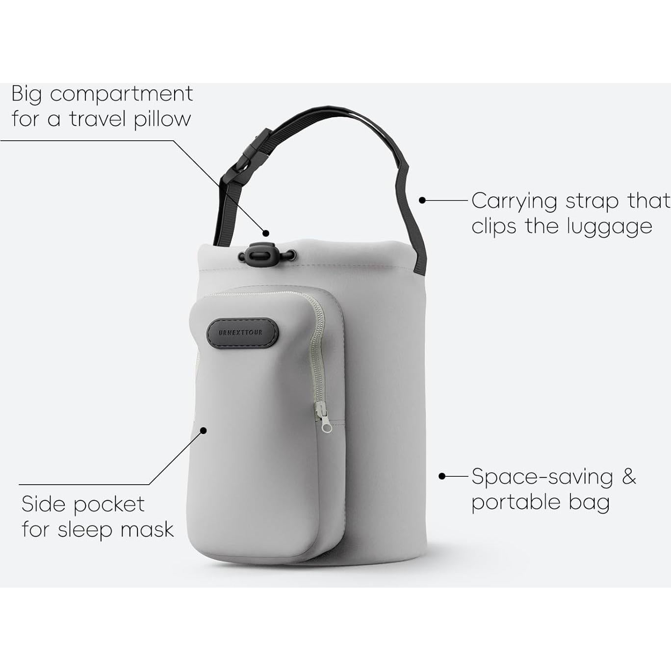 Almohada de Viaje Urnexttour con Máscara 3D y Bolsa, Gris Claro