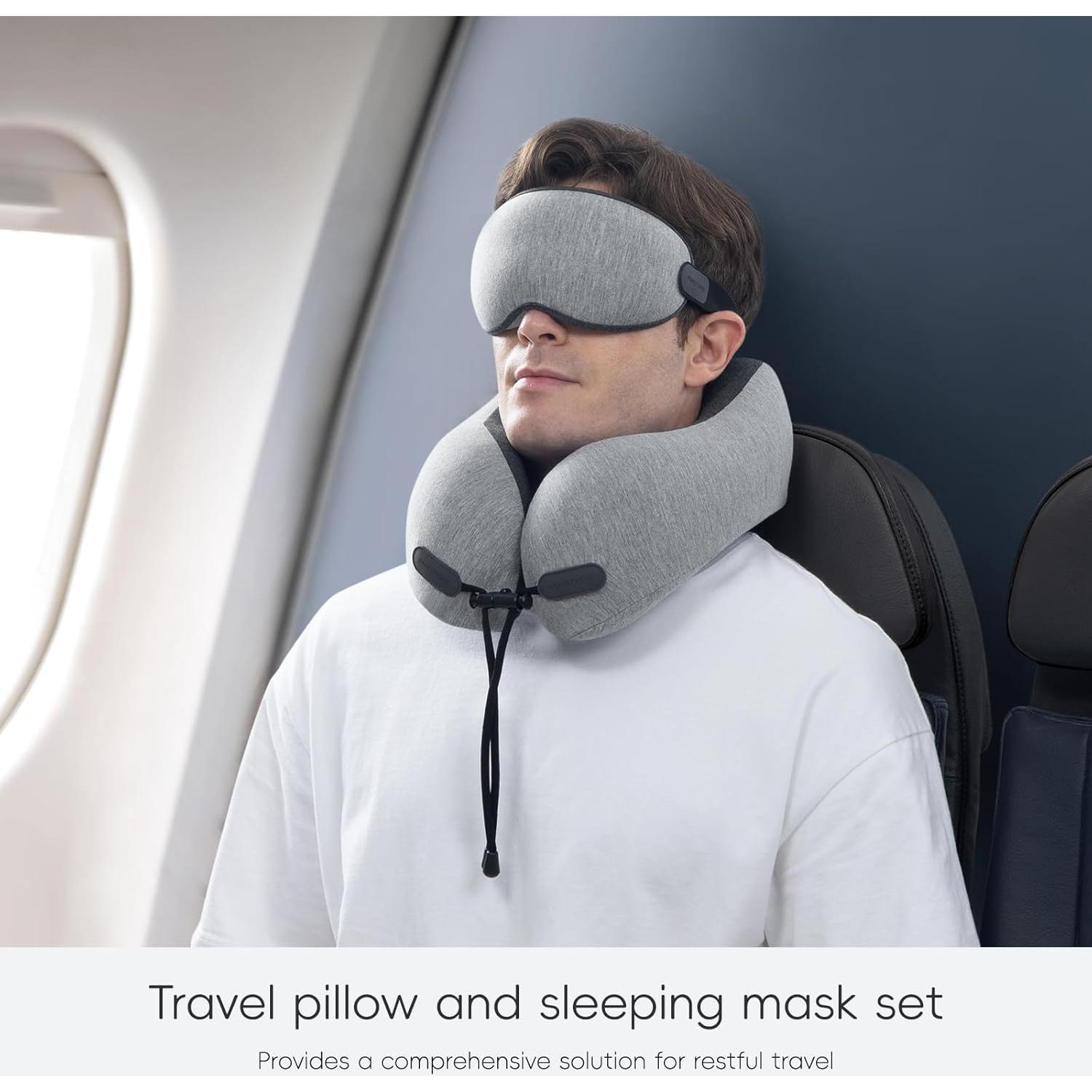 Almohada de Viaje Urnexttour con Máscara 3D y Bolsa, Gris Claro