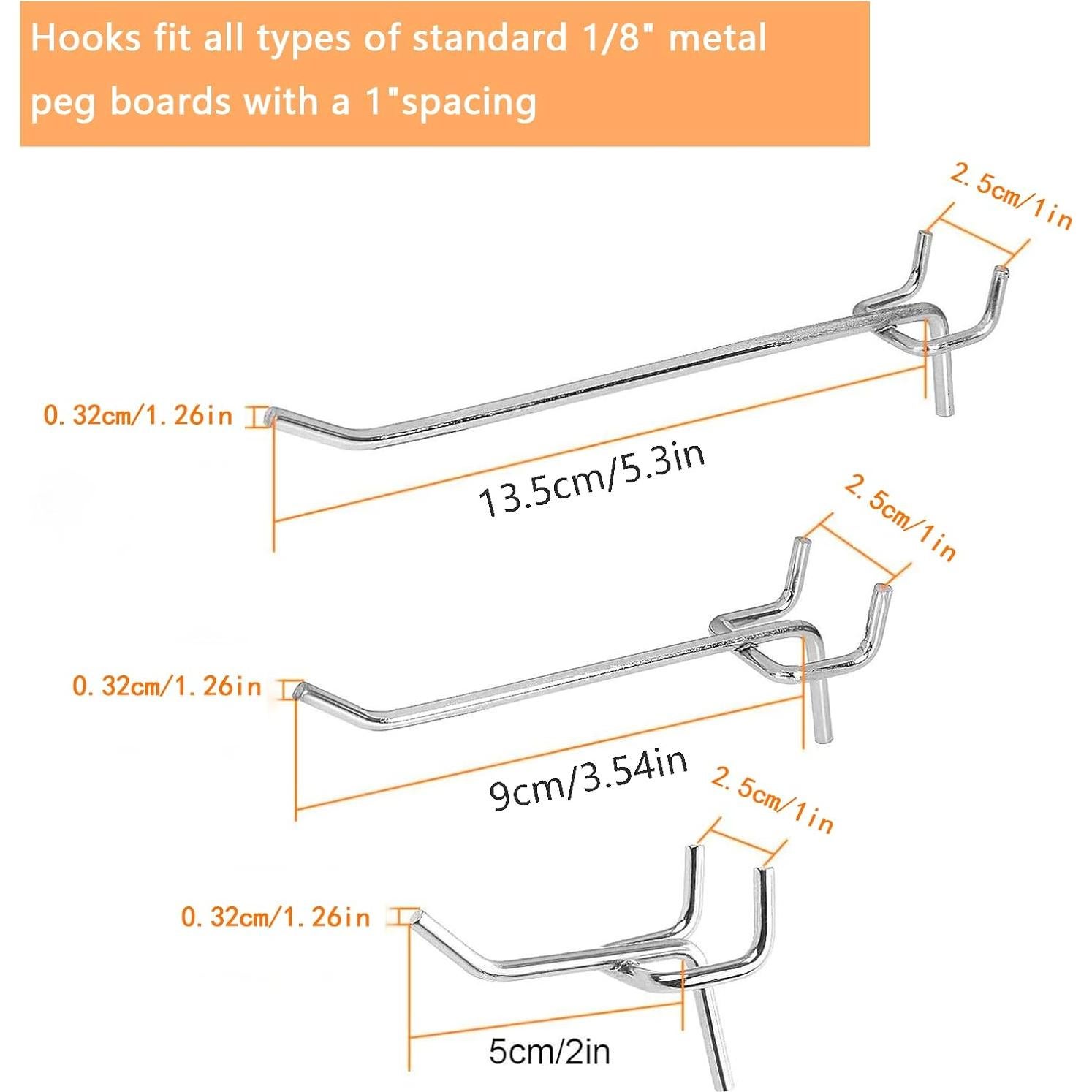 60 Ganchos para Tablero Perforado Nivithi - 5.08/10.16/15.24 cm