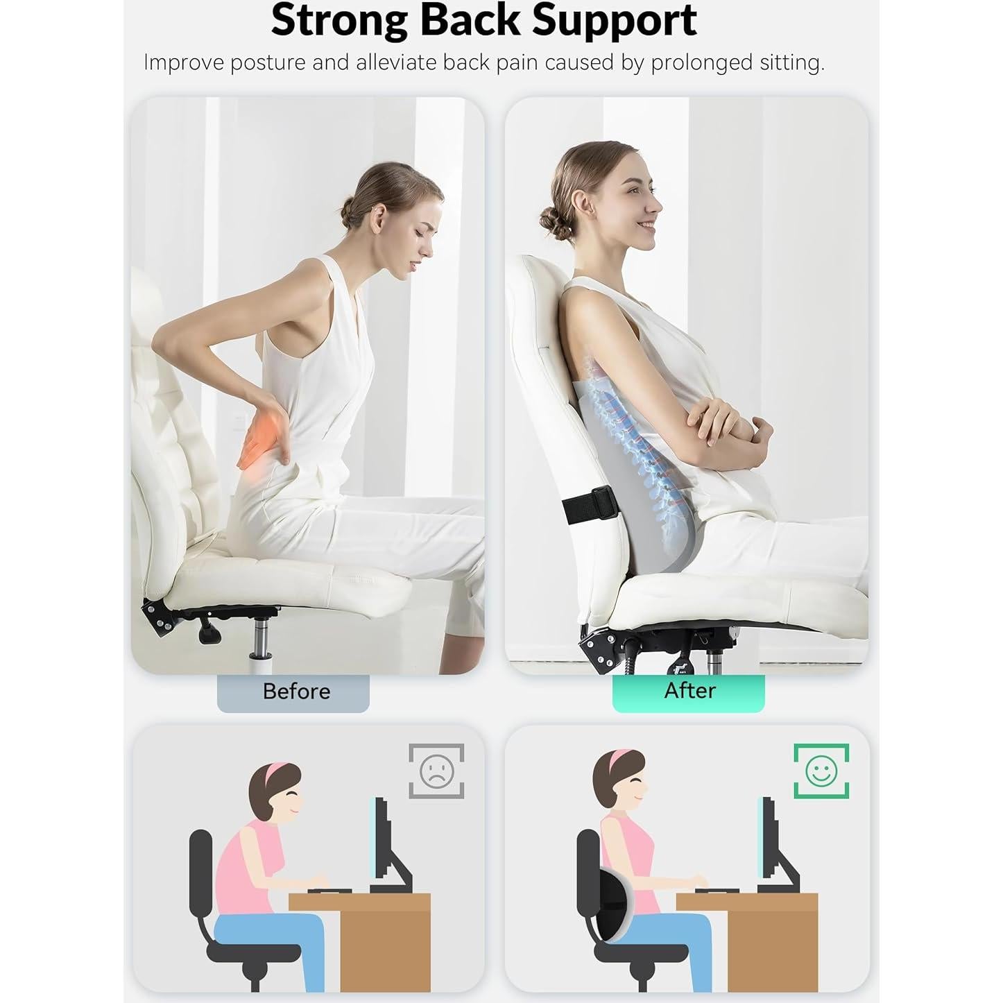 Almohada de Soporte Lumbar Snailax Espuma Viscoelástica 35x15cm