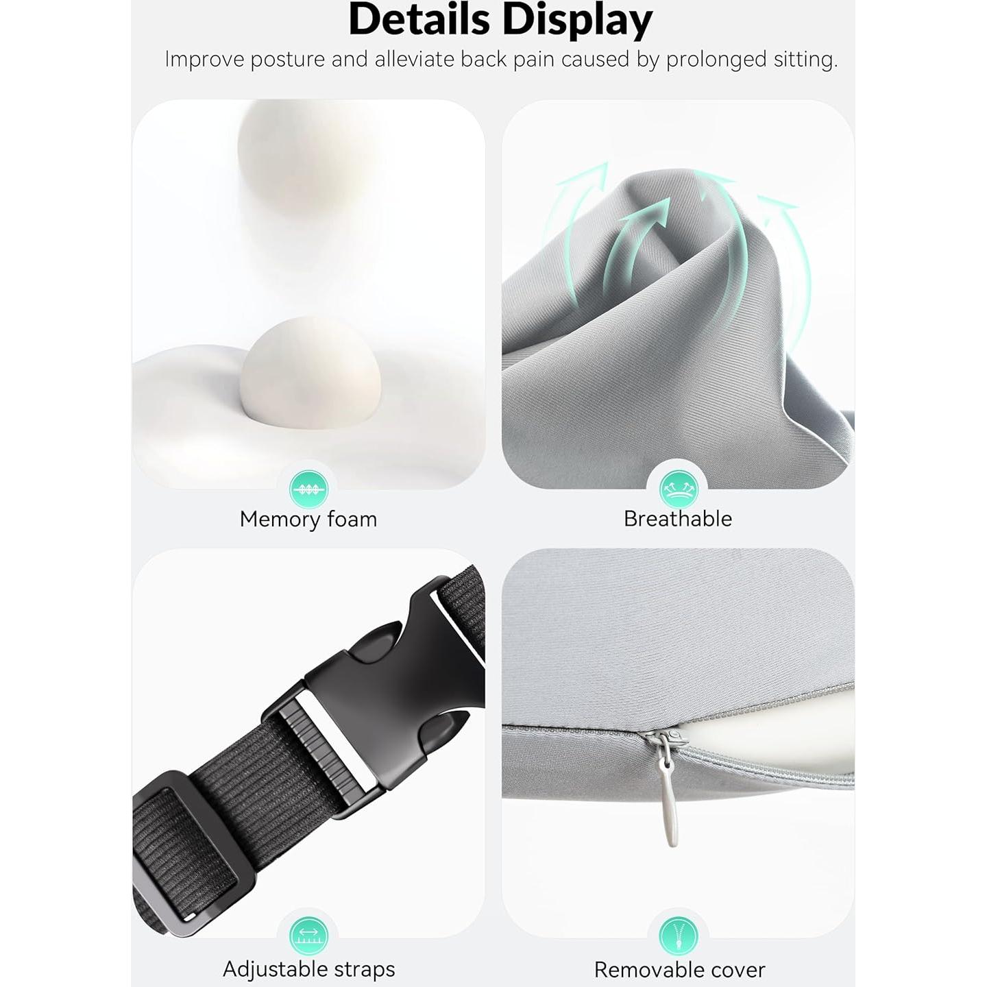 Almohada de Soporte Lumbar Snailax Espuma Viscoelástica 35x15cm