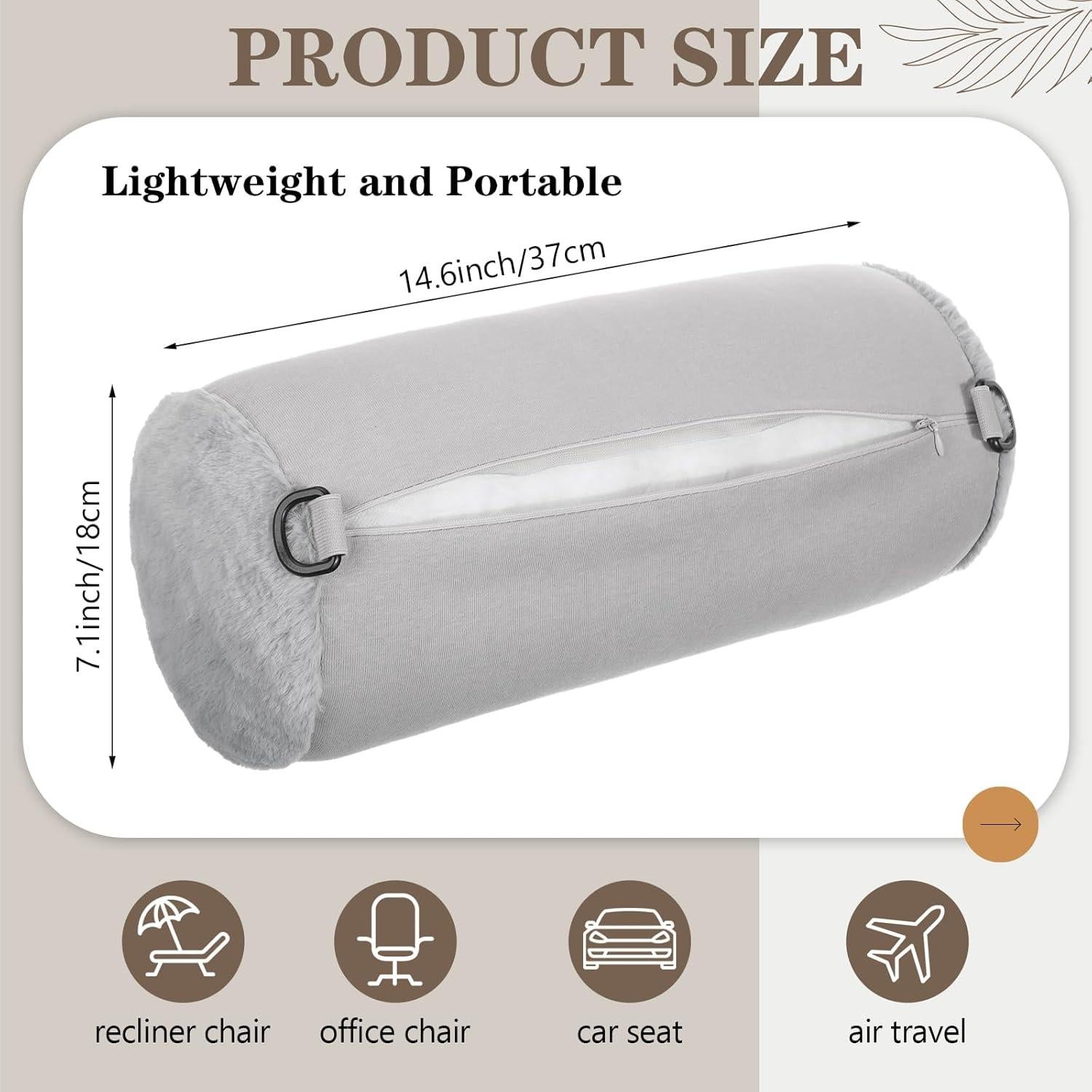 Almohada Cilíndrica de Viaje Colingmill 37x18cm Gris Algodón