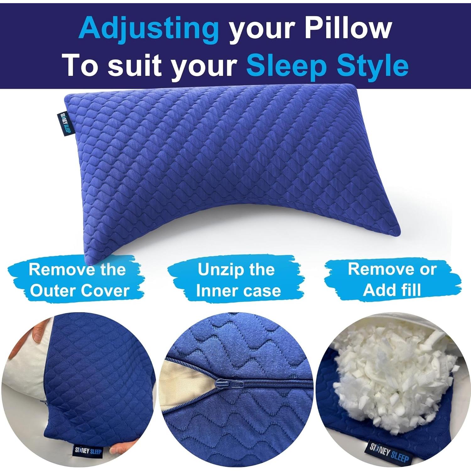 Almohada King Sidney Sleep Ajustable Espuma Viscoelástica Azul