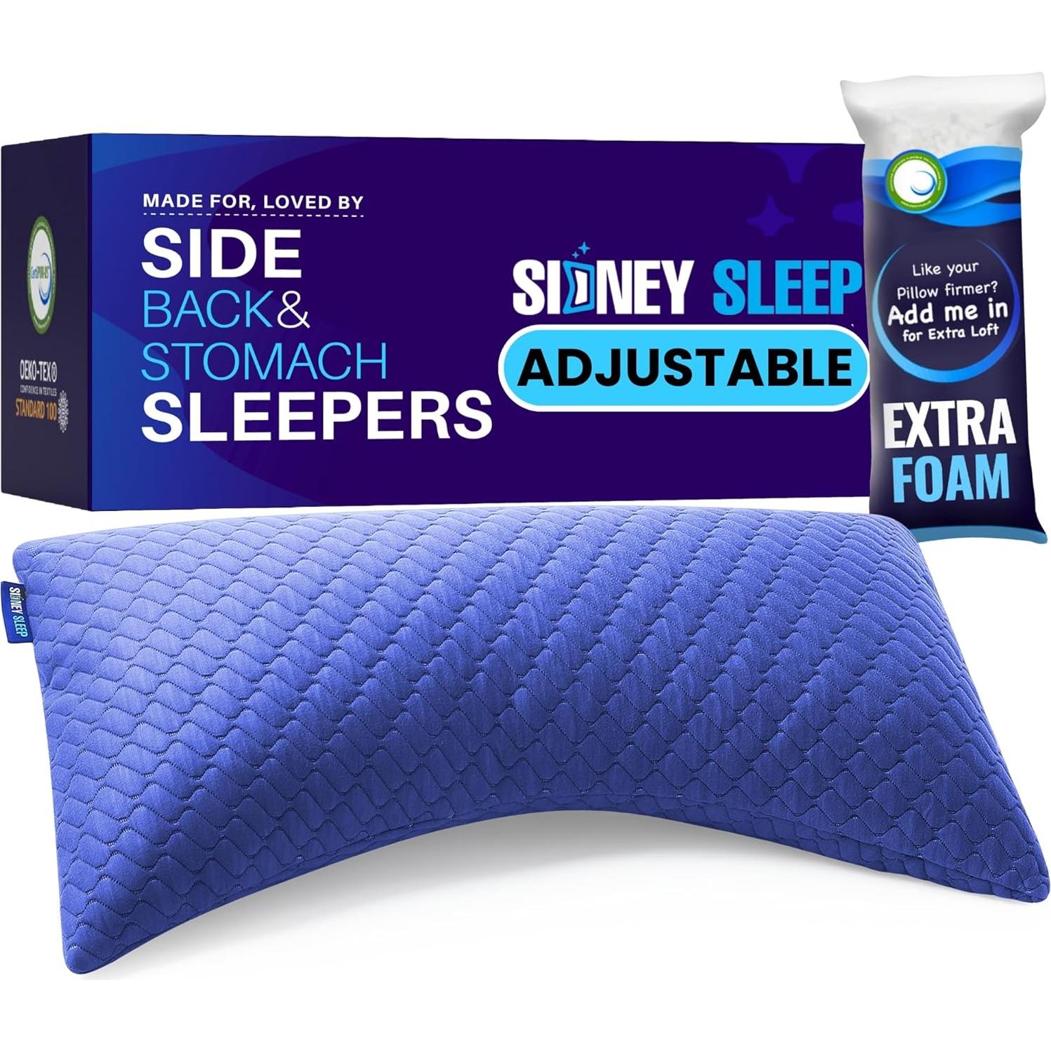 Almohada King Sidney Sleep Ajustable Espuma Viscoelástica Azul